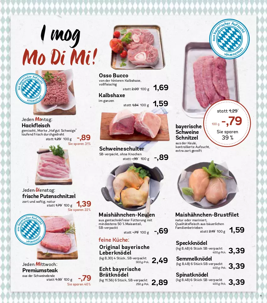 Aktueller Prospekt Aez - Prospekte - von 21.10 bis 26.10.2024 - strona 5 - produkty: axe, brustfilet, eier, eis, ente, filet, fleisch, gin, hackfleisch, hähnchen-brustfilet, Haxe, hofgut, Kalbshaxe, Knödel, küche, Laufen, Leberknödel, mais, natur, pute, putenschnitzel, saft, SANTE, schnitzel, schwein, schweine, Semmel, Semmelknödel, Speck, spinat, steak, Ti, trolli, wein, weine