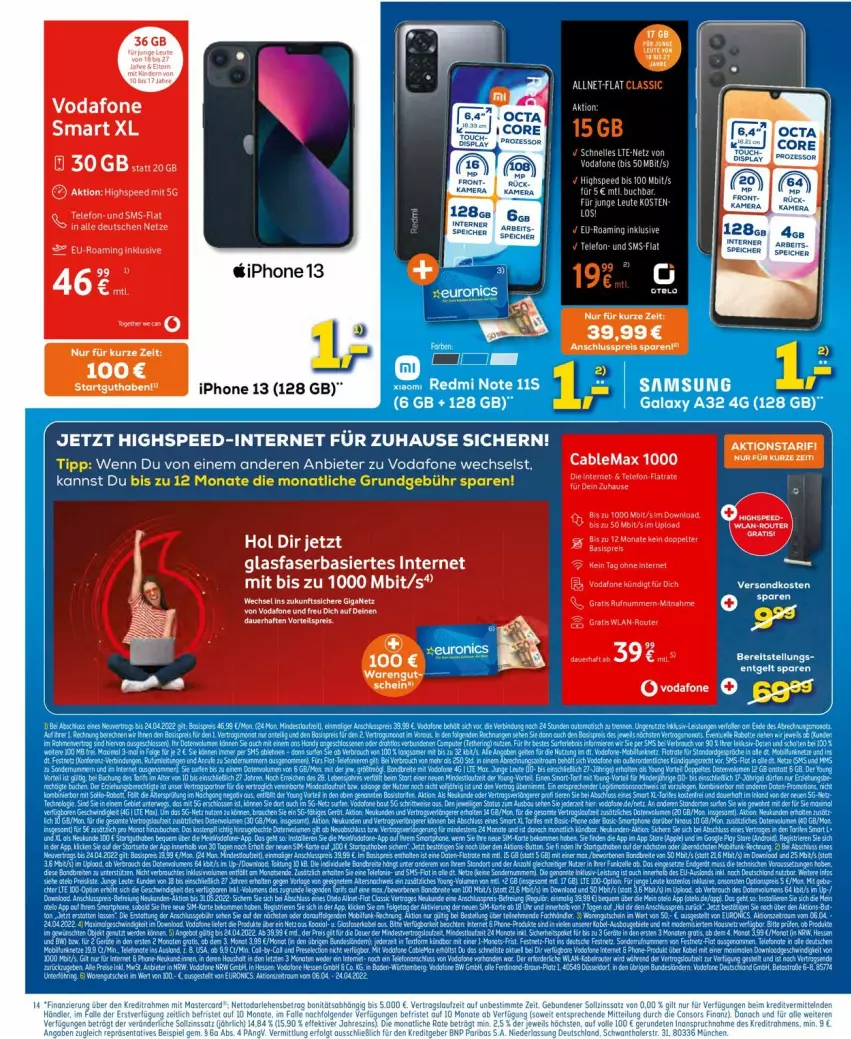 Aktueller Prospekt Euronics - Prospekte - von 13.04 bis 20.04.2022 - strona 14 - produkty: eier, eis, ente, gin, HP, iphone, IPhone 13, kamera, reis, tee, telefon, Ti, vodafone