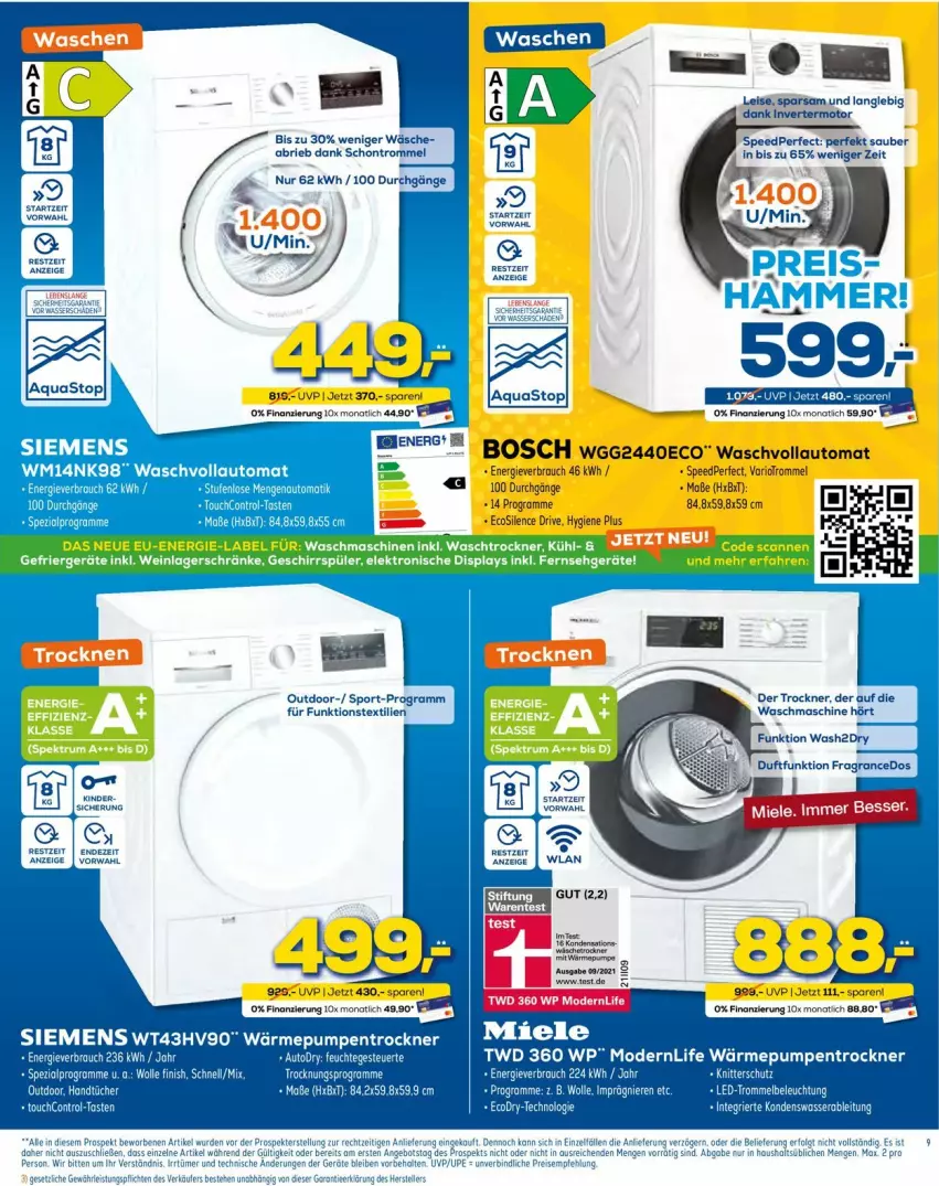 Aktueller Prospekt Euronics - Prospekte - von 13.04 bis 20.04.2022 - strona 9 - produkty: angebot, auto, beleuchtung, bosch, brie, eis, LG, Mode, monati, Rauch, siemens, spee, Sport, Ti, Toner, Trockner, trommel, wärmepumpentrockner, waschmaschine, waschvollautomat, wasser, wolle