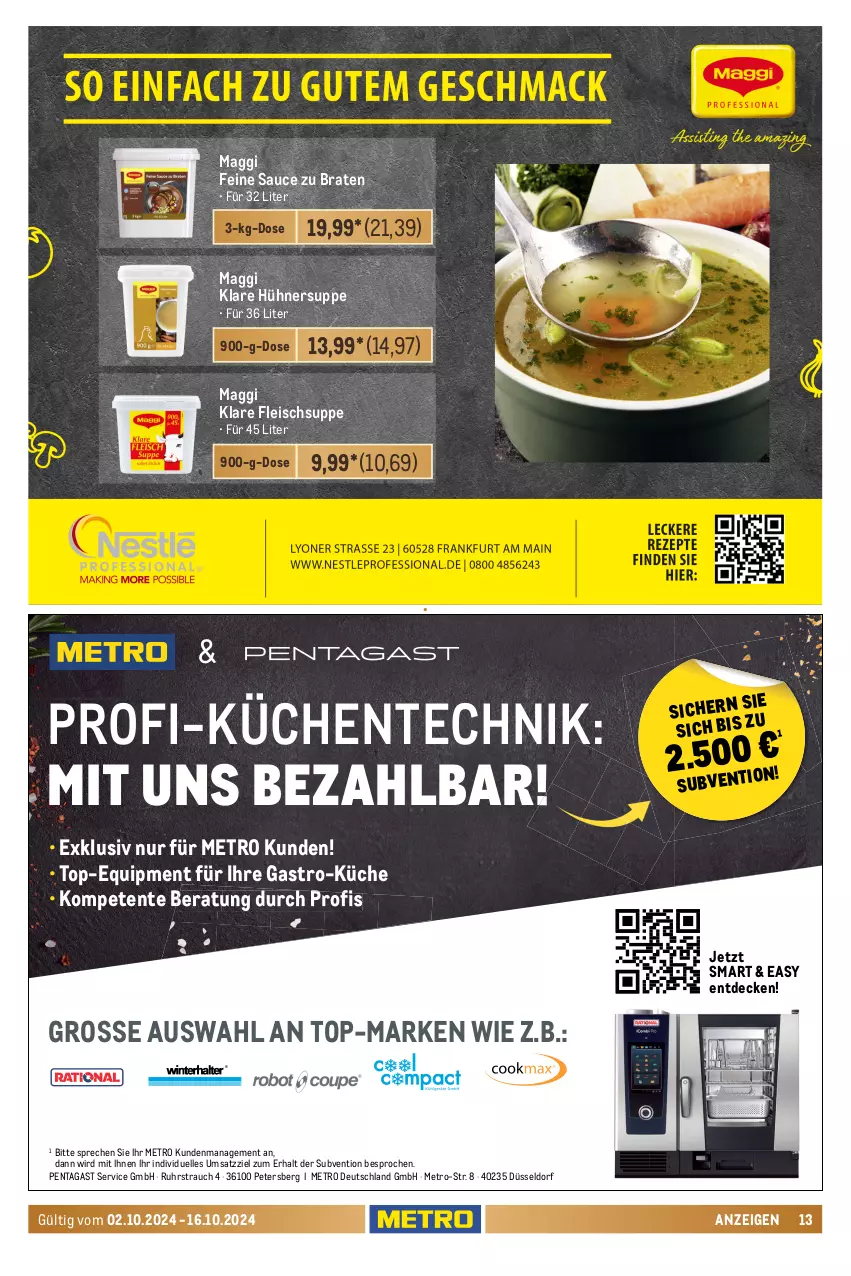 Aktueller Prospekt Metro - GastroJournal - von 02.10 bis 16.10.2024 - strona 13 - produkty: bag-in-box, Becher, braten, braun, butter, Butterschmalz, coupon, decke, eier, eimer, eis, elle, ente, flasche, fleisch, henglein, hühner, Hühnersuppe, küche, kuchen, Küchen, maggi, malz, Metro, milch, milchreis, milram, molkereiprodukte, nudel, nudeln, pfanne, pfannen, pudding, quark, Rauch, reis, sahne, sauce, Schmalz, speisequark, suppe, Ti, uhr