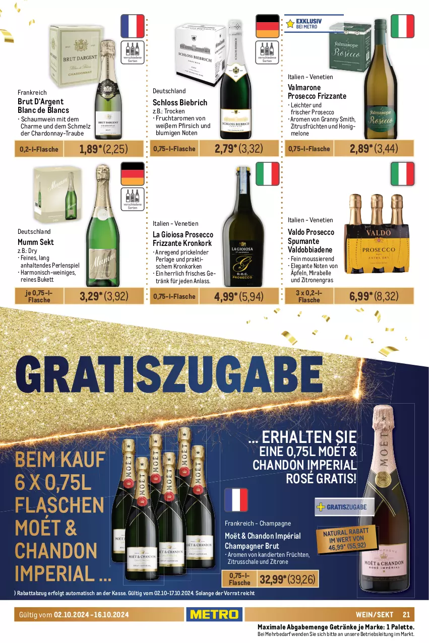 Aktueller Prospekt Metro - GastroJournal - von 02.10 bis 16.10.2024 - strona 21 - produkty: auto, Blaubeer, bree, brut, burgunder, cassis, champagne, champagner, chardonnay, cuvée, de blancs, ecco, elle, ernesto, flasche, freixenet, frizzante, frucht, früchte, früchten, getränk, getränke, grauburgunder, Holz, honig, honigmelone, kirsch, La Gioiosa, LG, mac, mandel, mandeln, melone, Metro, mumm, natur, natura, Palette, perla, perlen, pfirsich, Pinot, pinot grigio, prosecco, puma, Ria, Rivaner, rotwein, Schal, Schale, sekt, spumante, Ti, tisch, valdo, vanille, wein, Weißwein, zitrone, zitronen