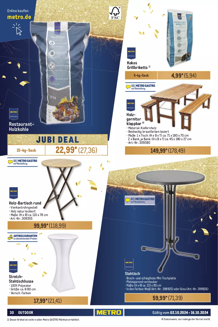 Aktueller Prospekt Metro - GastroJournal - von 02.10 bis 16.10.2024 - strona 30 - produkty: Bank, Bartisch, batterie, batterien, braun, Brei, briketts, din a4, garnitur, grill, grillbriketts, Holz, holzkohle, HP, kokos, kopierpapier, lack, latte, messer, Metro, metro gastro, natur, ordner, papier, Rauch, Ria, sac, Ti, tisch, tischplatte