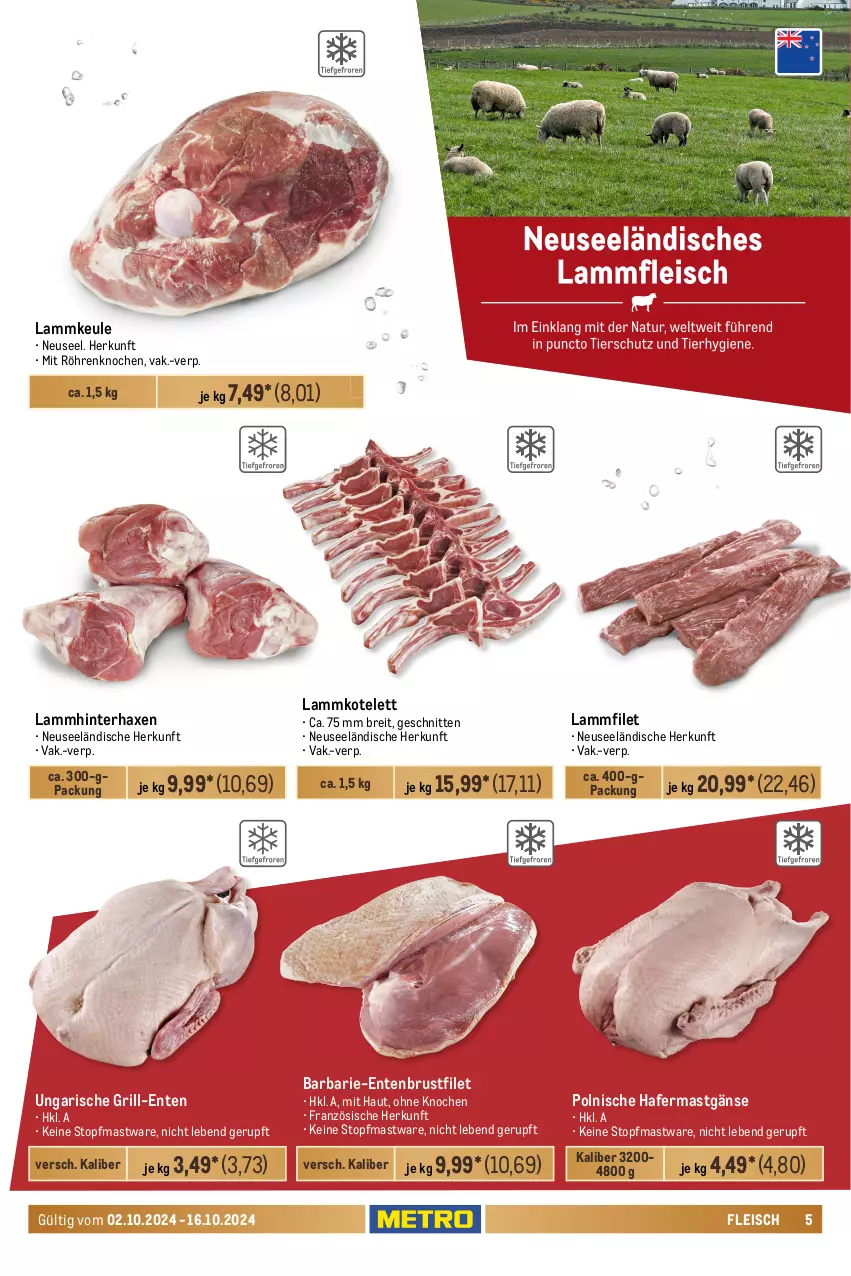 Aktueller Prospekt Metro - GastroJournal - von 02.10 bis 16.10.2024 - strona 5 - produkty: axe, Brei, brustfilet, burger, coupon, decke, Deckel, eis, elle, ente, Entenbrust, filet, fleisch, gewürz, grill, hafer, hamburger, Haxe, kasseler, kotelett, Kugel, lamm, lammkeule, lammkotelett, Metro, reis, rind, rinder, rinder-rouladen, Rindersteak, rindfleisch, rouladen, Schal, Schale, schnitten, steak, steakhüfte, Ti, topf