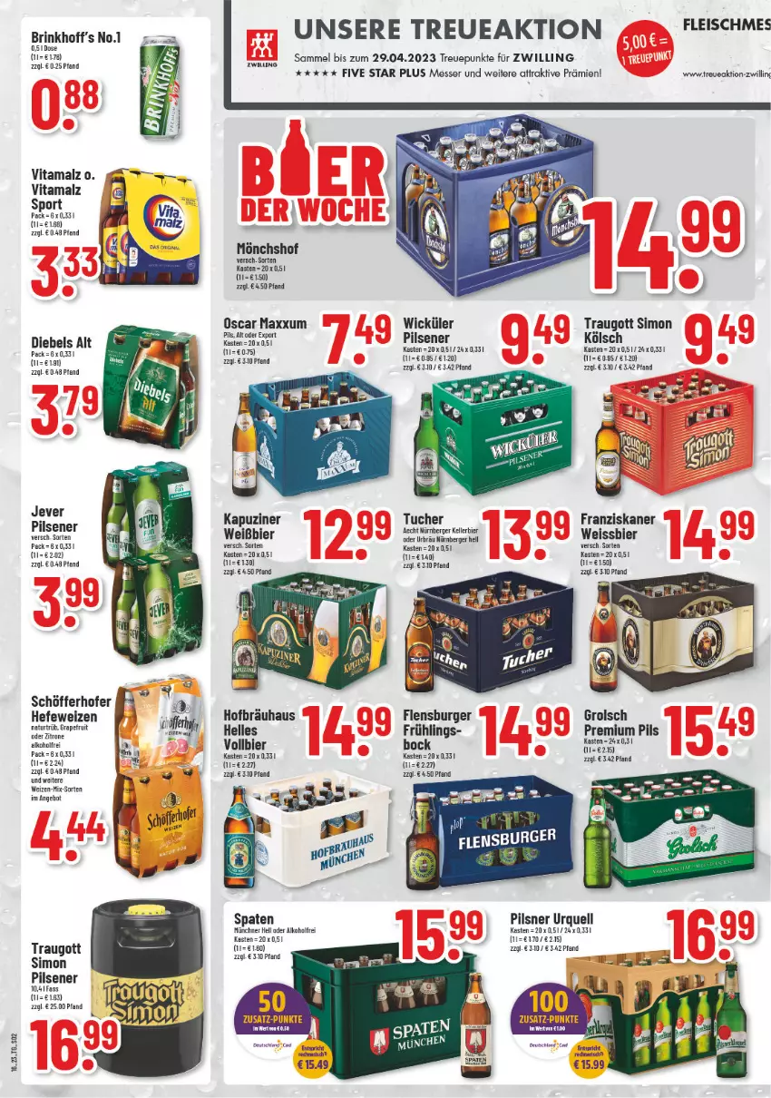 Aktueller Prospekt Trinkgut - von 17.04 bis 22.04.2023 - strona 2 - produkty: alkohol, Berger, bier, burger, diebels, eis, elle, fleisch, flensburger, franziskaner, grapefruit, Hefe, hefeweizen, jever, jever pilsener, kellerbier, malz, messer, mönchshof, natur, nürnberger, pils, pilsener, pilsner, pilsner urquell, premium pils, schöfferhofer, sim, Spaten, Sport, Ti, tuc, Tucher, vita, vitamalz, weissbier, WICK, zitrone