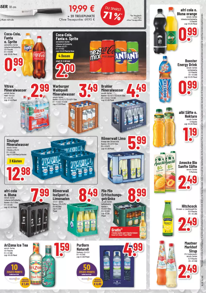 Aktueller Prospekt Trinkgut - von 17.04 bis 22.04.2023 - strona 3 - produkty: aeg, Afri Cola, Alwa, amecke, angebot, angebotspreis, bio, burger, coca-cola, cola, deutschlandcard, drink, eis, energy drink, erde, fanta, flasche, getränk, getränke, LG, limette, limetten, limo, limonade, limonaden, Mautner, Mett, metten, mineralwasser, Mio Mio, Nektar, orange, reis, rel, saft, säfte, sirup, Sport, sprite, Ti, uhr, vitrex, wasser, zitrone, zitronen, zucker