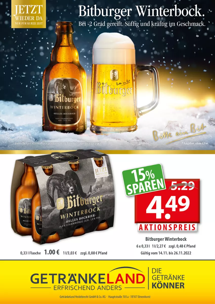 Aktueller Prospekt Getraenkeland - von 14.11 bis 26.11.2022 - strona 7 - produkty: bitburger, burger, Elan, flasche, getränk, getränke, mac, Ti