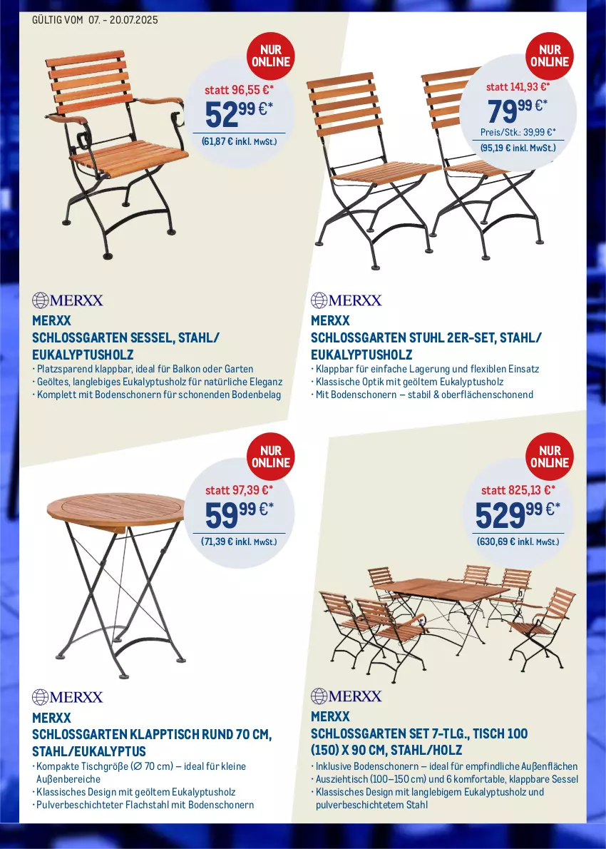 Aktueller Prospekt Metro - Online: Angebote von Merxx - von 07.07 bis 20.07.2025 - strona 2 - produkty: eis, Garten, Holz, klapptisch, lachs, leine, LG, reis, sessel, stuhl, Ti, tisch