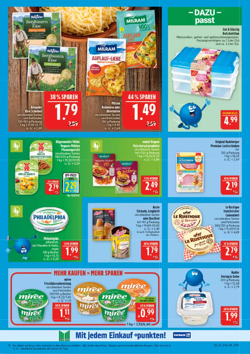 Aktueller Prospekt Marktkauf - Prospekt - von 11.01 bis 17.01.2026 - strona 16 - produkty: Becher, brot, camembert, eis, elle, frischkäse, frischkäsezubereitung, gelee, gin, hering, Käse, lachs, lachsschinken, Le Rustique, LG, mikrowelle, miree, nadler, philadelphia, reis, ring, schinken, spülmaschinen, stickado, Ti, ZTE