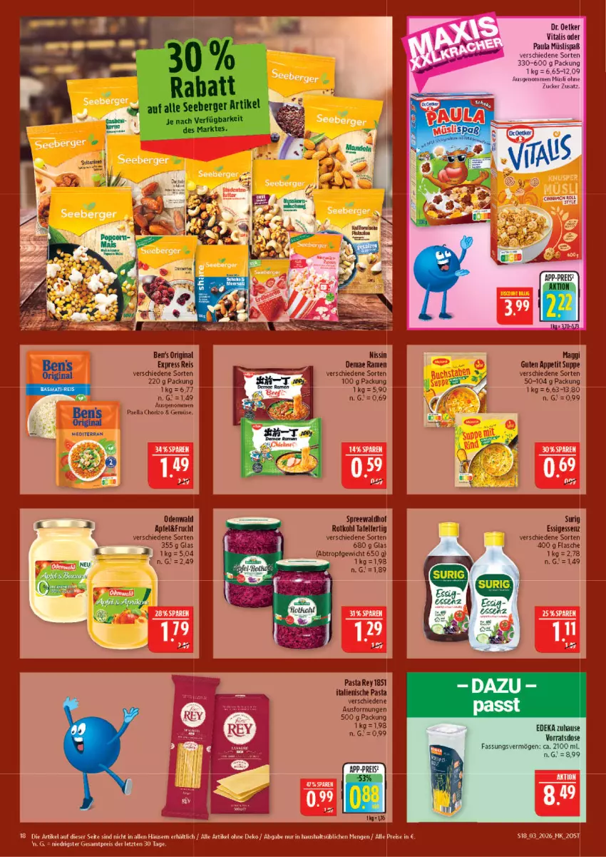 Aktueller Prospekt Marktkauf - Prospekt - von 11.01 bis 17.01.2026 - strona 18 - produkty: Ben’s Original, Berger, chorizo, deka, Dr. Oetker, eis, ente, essig, flasche, frucht, gin, italienische pasta, maggi, müsli, paella, pasta, Paula, reis, rotkohl, seeberger, spreewaldhof, suppe, Ti, vita, vitalis, ZTE, zucker