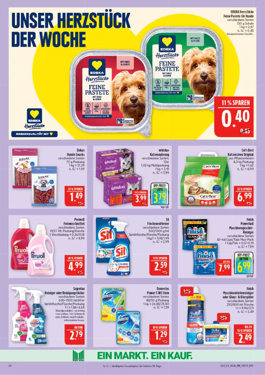 Aktueller Prospekt Marktkauf - Prospekt - von 11.01 bis 17.01.2026 - strona 24 - produkty: bio, biozidprodukte, Cap, deka, domestos, eis, feinwaschmittel, Finish, flasche, Fleckenentferner, geschirr, gin, katzennahrung, Katzenstreu, klarspüler, pastete, perwoll, pflanze, pflanzen, Rauch, reiniger, Reinigung, reinigungstücher, reis, rind, rwe, sagrotan, Schal, Schale, snack, snacks, sprühflasche, Ti, tücher, waschmittel, whiskas, ZTE