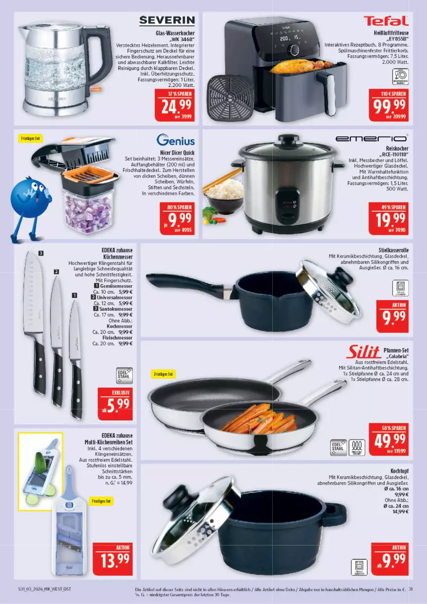 Aktueller Prospekt Marktkauf - Prospekt - von 11.01 bis 17.01.2026 - strona 31 - produkty: Becher, Behälter, buch, decke, Deckel, deka, edelstahl, eis, elle, fleisch, fritteuse, Frittierkorb, glas-wasserkocher, Glasdeckel, Heißluftfritteuse, Kocher, Kochtopf, korb, küche, Küchen, Küchenreibe, Löffel, mam, Messbecher, messer, pfanne, pfannen, pfannen-set, Reinigung, reis, rezept, Ria, severin, spülmaschinen, stielkasserolle, Stielpfanne, stifte, tefal, Ti, topf, überhitzungsschutz, wasser, wasserkocher, würfel, ZTE