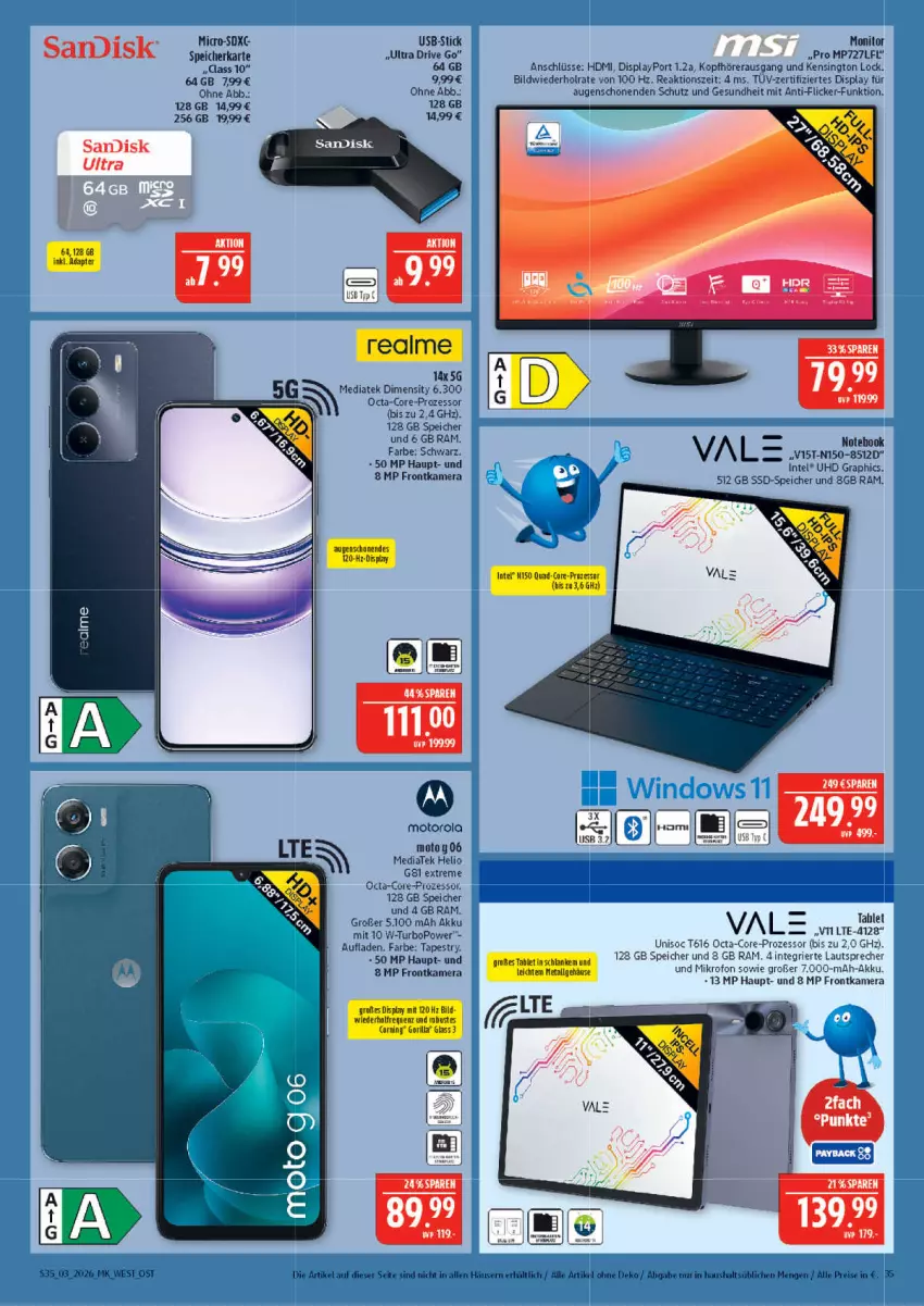 Aktueller Prospekt Marktkauf - Prospekt - von 11.01 bis 17.01.2026 - strona 35 - produkty: akku, eis, frontkamera, Gesundheit, HD Graphics, HDMI, Intel, kamera, kopfhörer, lautsprecher, monitor, motorola, reis, sandisk, speicherkarte, ssd, SSD-Speicher, Ti, uhd, usb