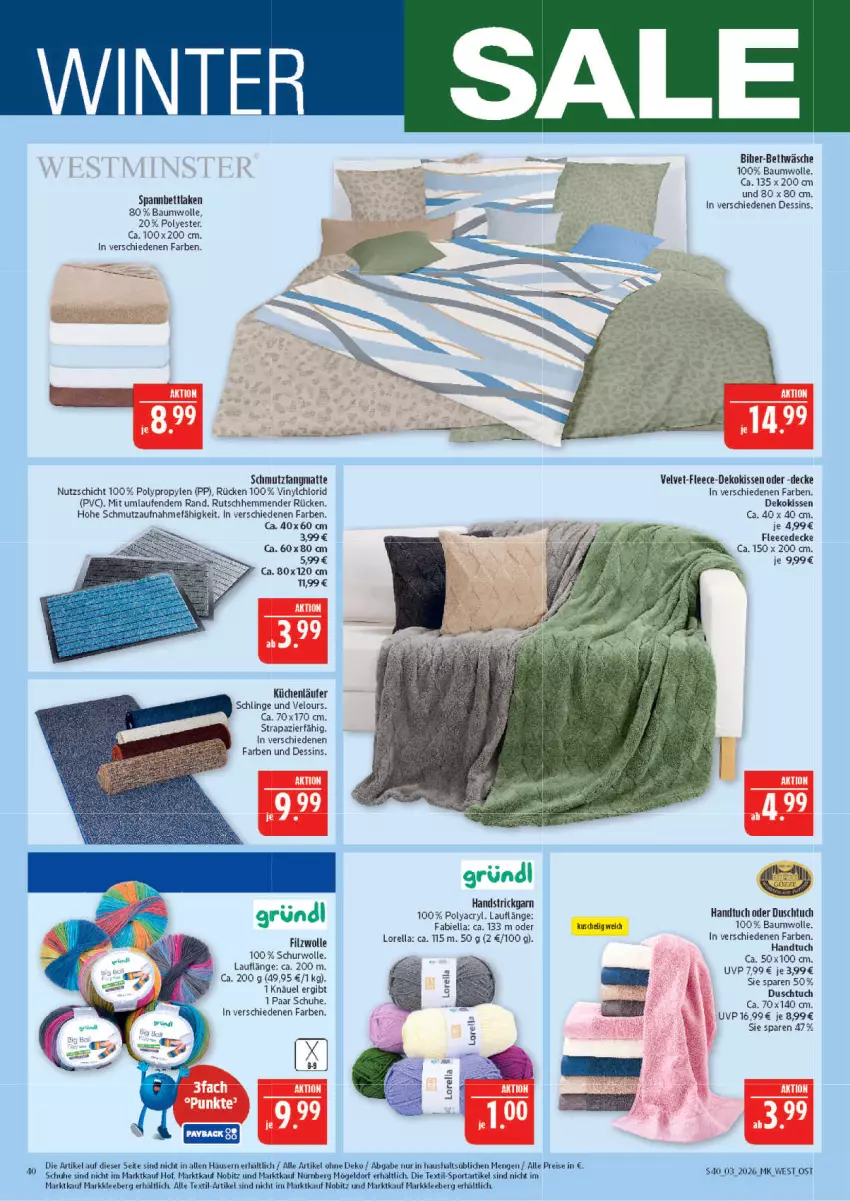 Aktueller Prospekt Marktkauf - Prospekt - von 11.01 bis 17.01.2026 - strona 40 - produkty: Bau, baumwolle, bett, bettwäsche, decke, dekokissen, duschtuch, eis, fleecedecke, handtuch, kissen, küche, Küchen, Laufen, Läufer, paar schuhe, reis, rel, schmutzfangmatte, schuhe, spannbettlaken, Sport, Strickgarn, Ti, tuc, velvet, wolle