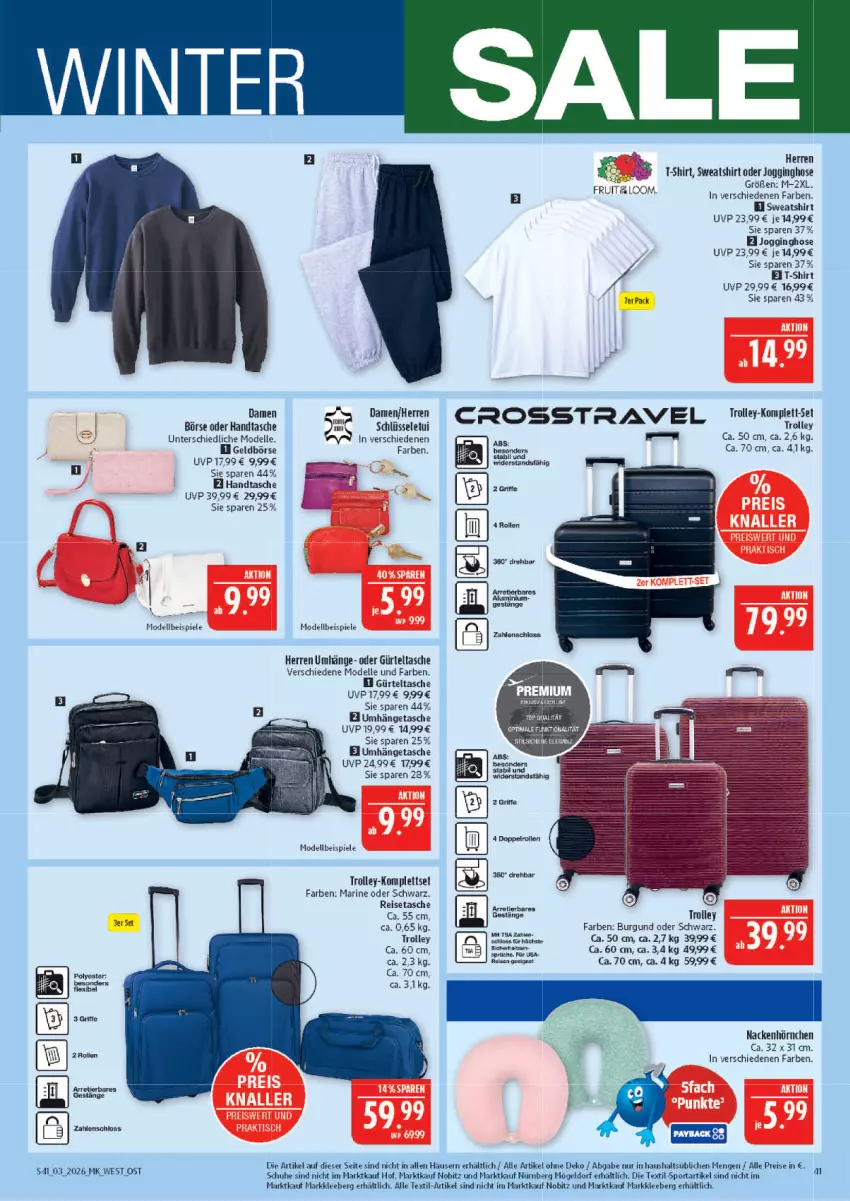 Aktueller Prospekt Marktkauf - Prospekt - von 11.01 bis 17.01.2026 - strona 41 - produkty: arla, dell, eis, elle, Geldbörse, gin, gürteltasche, Handtasche, hörnchen, hose, Jogginghose, LG, Mode, reis, reisetasche, schuhe, shirt, Spiele, Sport, Sweatshirt, T-Shirt, Tasche, Ti, trolley, umhängetasche