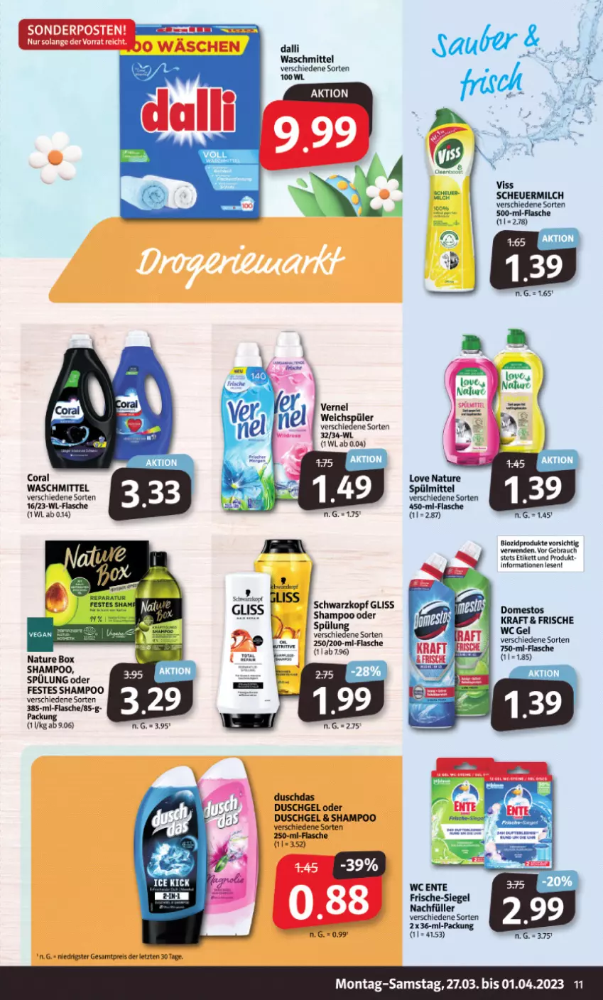 Aktueller Prospekt Markant - Prospekte - von 27.03 bis 01.04.2023 - strona 11 - produkty: bio, biozidprodukte, Coral, dalli, eis, flasche, Heu, kraft, milch, natur, Rauch, reis, rwe, scheuermilch, shampoo, sonderposten, spülmittel, spülung, Ti, vernel, waschmittel, weichspüler, ZTE