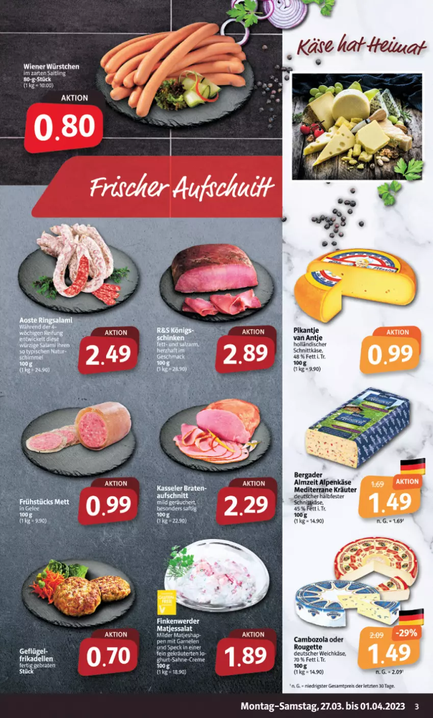 Aktueller Prospekt Markant - Prospekte - von 27.03 bis 01.04.2023 - strona 3 - produkty: cambozola, deutscher weichkäse, eis, garnelen, holländischer schnittkäse, im zarten saitling, Käse, kräuter, leine, matjes, reis, rouge, rougette, salat, schnittkäse, Speck, Ti, weichkäse, ZTE