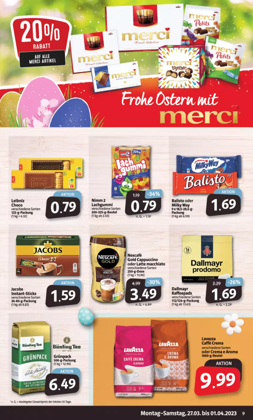 Aktueller Prospekt Markant - Prospekte - von 27.03 bis 01.04.2023 - strona 9 - produkty: ACC, balisto, beutel, bünting tee, Cap, cappuccino, chia, cin, dallmayr, eis, jacobs, latte, latte macchiato, mac, macchiato, nescafe, reis, tee, Ti, ZTE