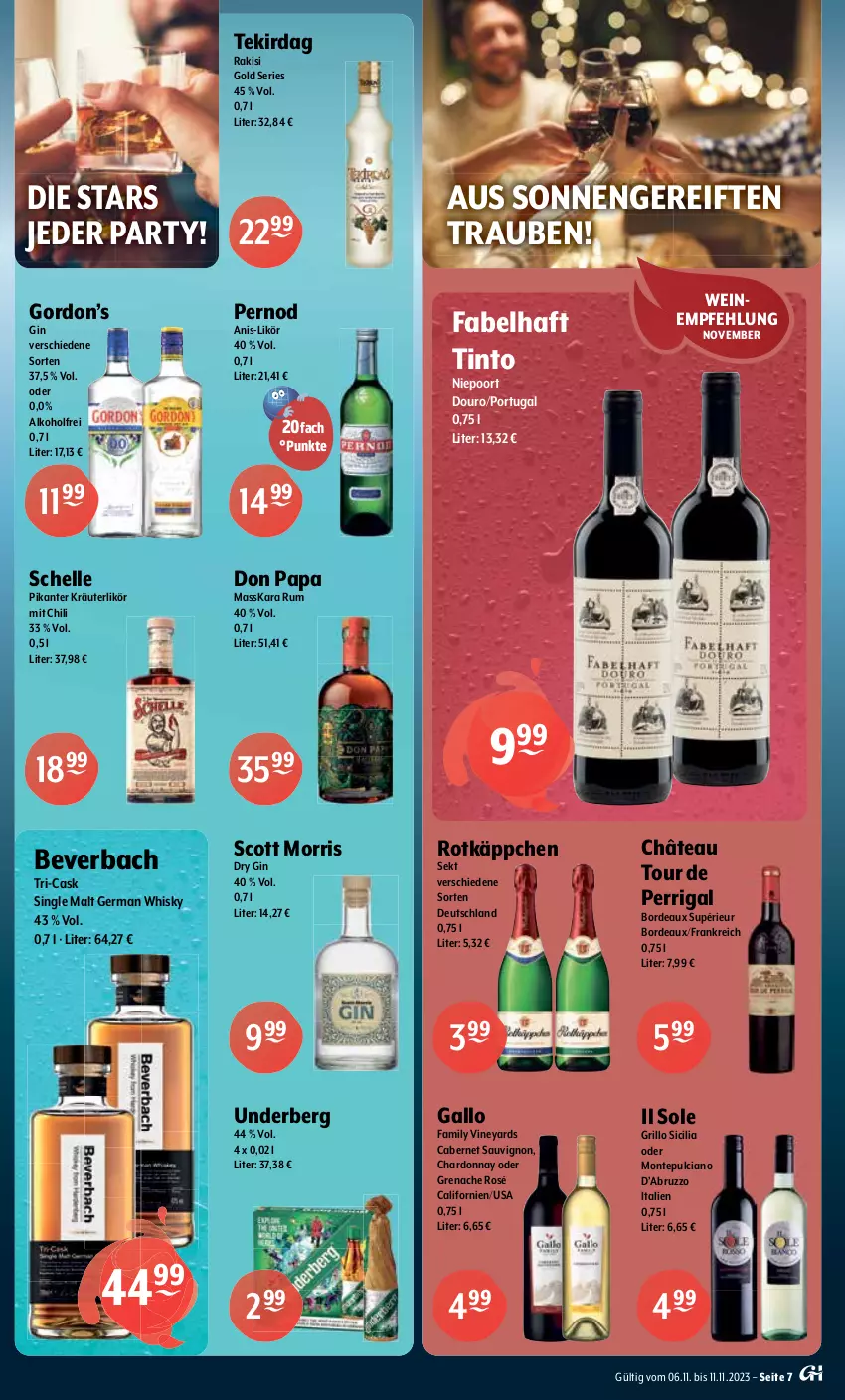 Aktueller Prospekt Getraenke Hoffmann - Prospekte - von 06.11 bis 11.11.2023 - strona 7 - produkty: 7UP, alkohol, Alwa, auer, Beckers Bester, bio, bio limo, bismarck, cabernet, cabernet sauvignon, chardonnay, chili, cola, dry gin, elle, erfrischungsgetränk, Extaler, flasche, frucht, gallo, Germ, getränk, gin, gordon, Gordon’s, grill, grillo, hella, kräuter, kräuterlikör, likör, limette, limo, limonade, mac, melone, Mett, mineralwasser, minze, Mirinda, mit frucht, monte, Montepulciano, natur, natürliches mineralwasser, pepsi, pfirsich, Proviant, rel, RhönSprudel, rind, Rockstar, rotkäppchen, rum, sauvignon, Schwip Schwap, sekt, Selters, single malt, Spreequell, Sprudel, Ti, trauben, underberg, vöslauer, wasser, wassermelone, wein, weine, whisky, zitrone