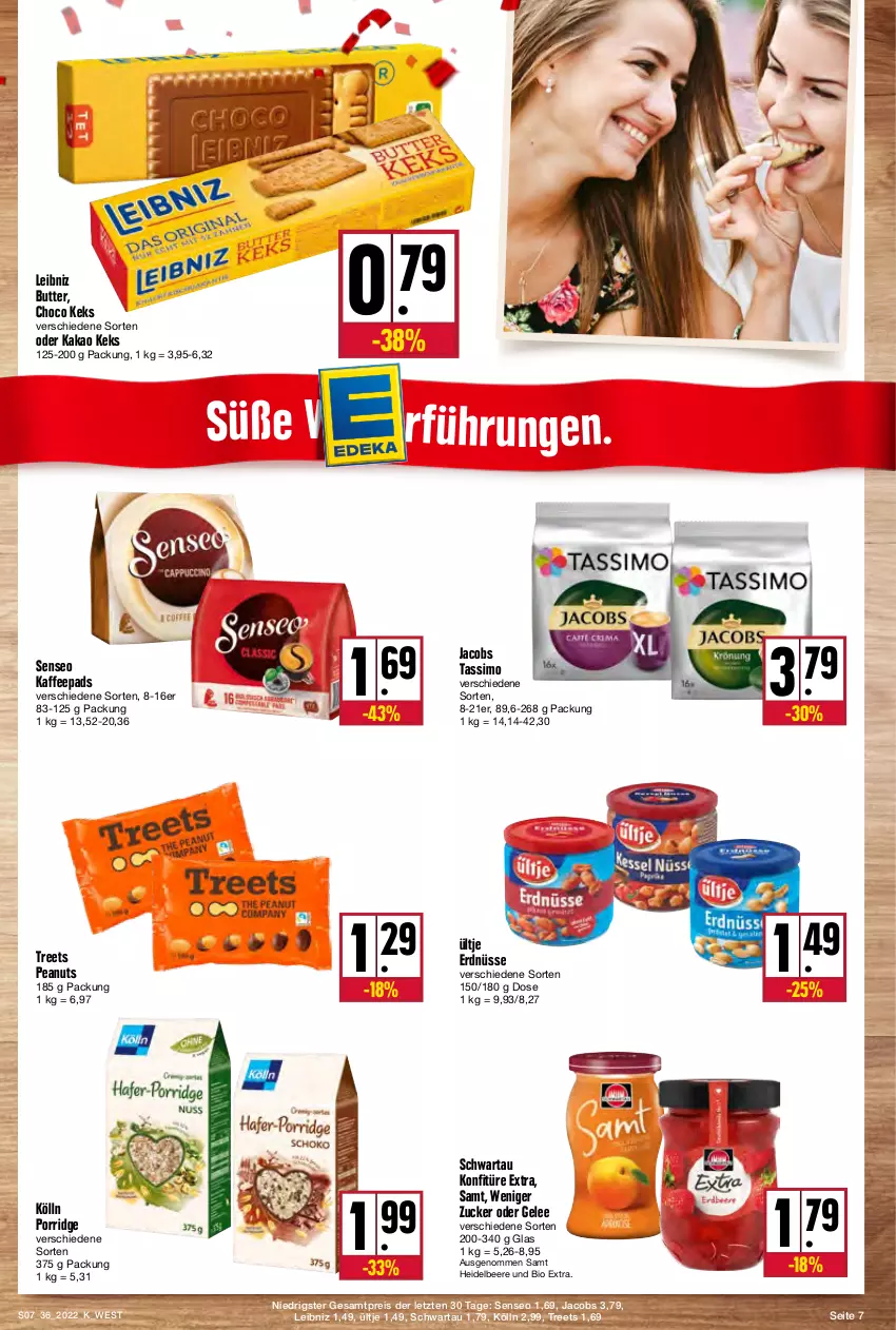 Aktueller Prospekt Kupsch - Angebote der Woche - von 05.09 bis 10.09.2022 - strona 7 - produkty: beere, bio, butter, eis, erdnüsse, gelee, heidelbeere, jacobs, jacobs tassimo, kaffee, kaffeepads, kakao, keks, kölln, konfitüre, konfitüre extra, leibniz, porridge, reis, Schwartau, senseo, sim, tassimo, ültje, ültje erdnüsse, ZTE, zucker