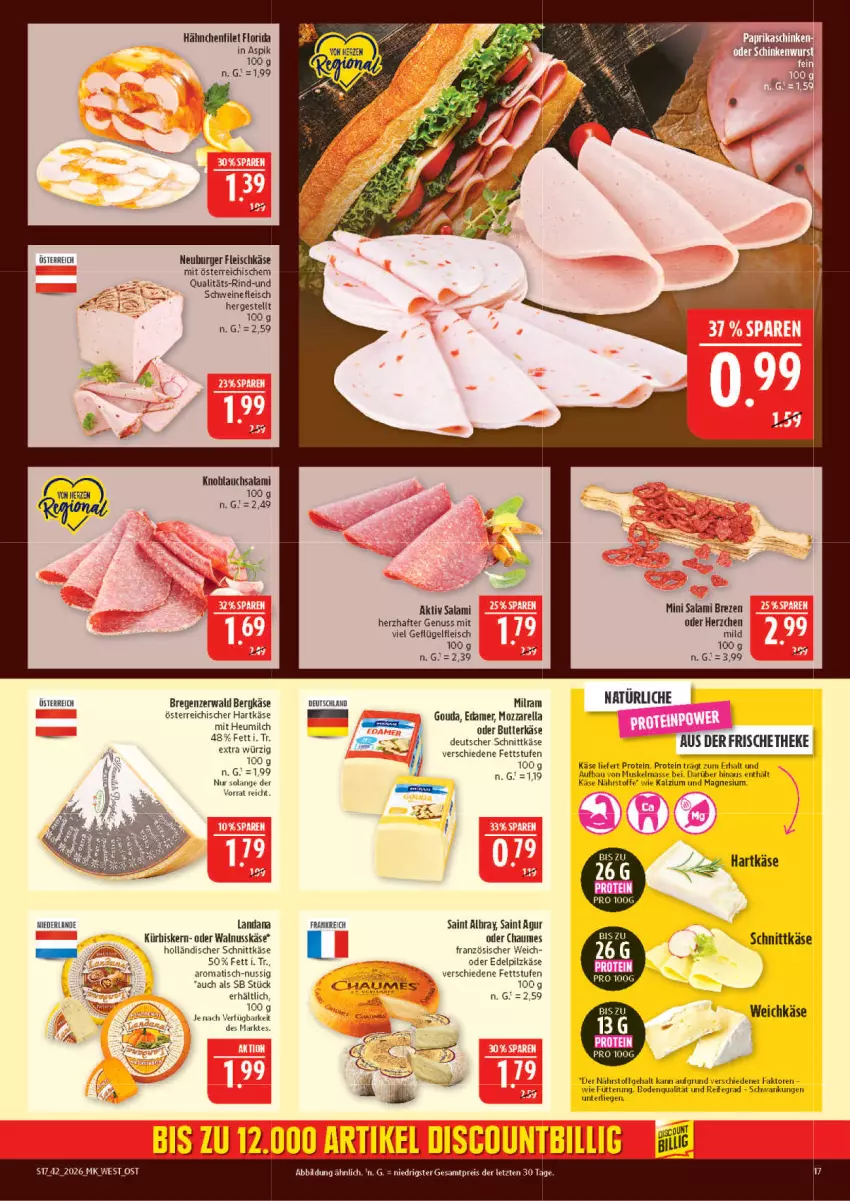 Aktueller Prospekt Marktkauf - Prospekt - von 11.10 bis 17.10.2026 - strona 17 - produkty: albray, Bau, burger, butter, butterkäse, chaumes, deutscher schnittkäse, edamer, eis, fleisch, fleischkäse, Geflügel, gouda, hartkäse, Heu, heumilch, holländischer schnittkäse, Käse, knoblauch, Kürbis, Liege, magnesium, milch, milram, mozzarella, Neuburger, nuss, reis, rel, rind, Saint Agur, saint albray, salami, schnittkäse, schwein, schweine, schweinefleisch, Ti, tisch, walnuss, weichkäse, wein, weine, ZTE
