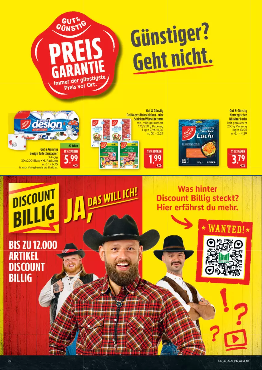 Aktueller Prospekt Marktkauf - Prospekt - von 11.10 bis 17.10.2026 - strona 30 - produkty: discount, lachs, papier, rohschinken, rwe, schinken, Ti, toilettenpapier, würfel
