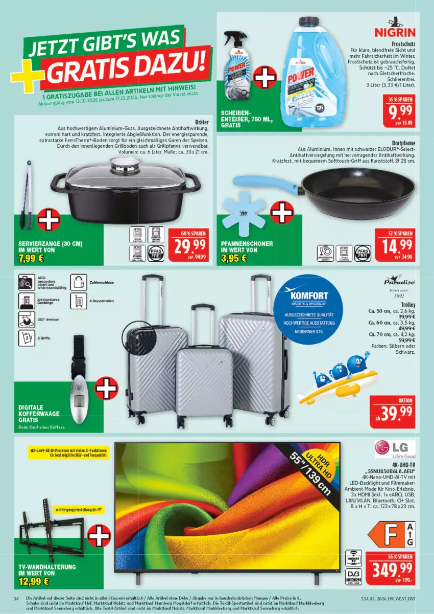 Aktueller Prospekt Marktkauf - Prospekt - von 11.10 bis 17.10.2026 - strona 34 - produkty: bratpfanne, eis, grill, Grillpfanne, HDMI, koffer, Liege, Mode, pfanne, pfannen, Rauch, reis, rel, rwe, schuhe, Sport, Ti, trolley, uhd, UHD-TV, usb, wandhalterung