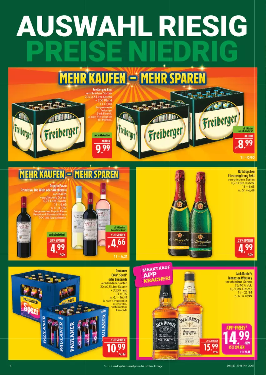 Aktueller Prospekt Marktkauf - Prospekt - von 11.10 bis 17.10.2026 - strona 4 - produkty: Berger, flasche, Freiberger, primitivo, Ria, riserva, sim, tee, Ti
