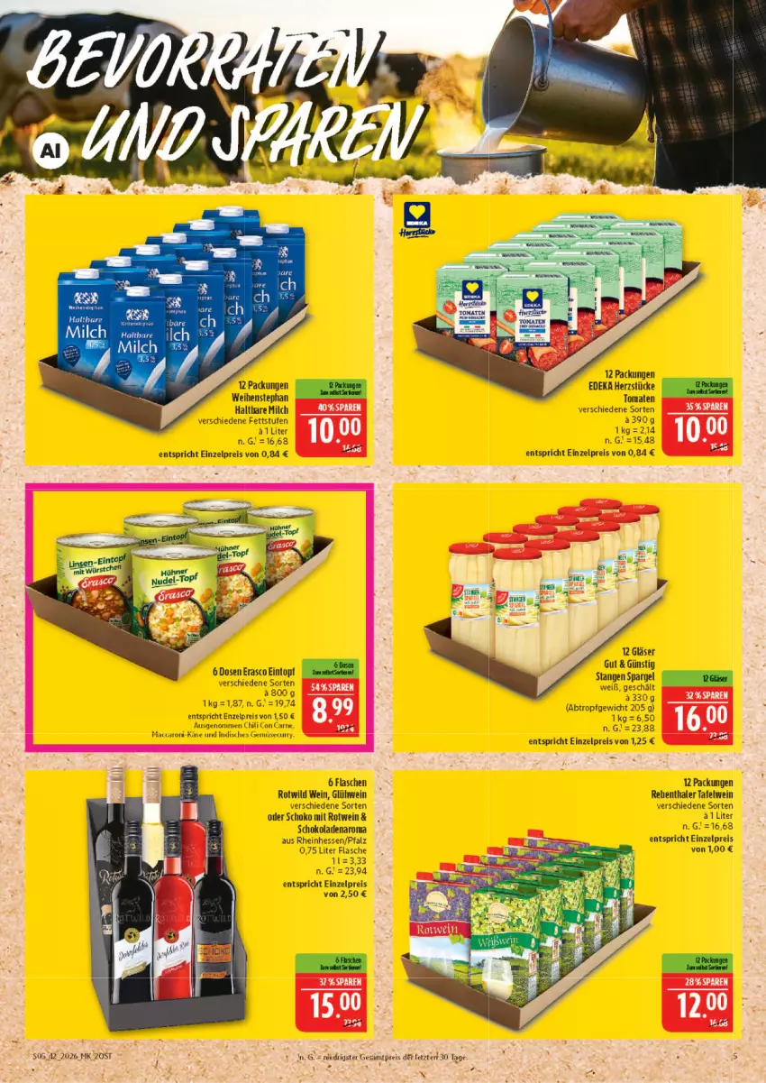 Aktueller Prospekt Marktkauf - Prospekt - von 11.10 bis 17.10.2026 - strona 5 - produkty: ACC, chili, deka, eintopf, eis, erasco, flasche, gemuse, Gläser, Glühwein, haltbare milch, mac, milch, reis, rotwein, schoko, schokolade, schokoladen, Ti, tomate, tomaten, topf, weihenstephan, wein, Wild, ZTE