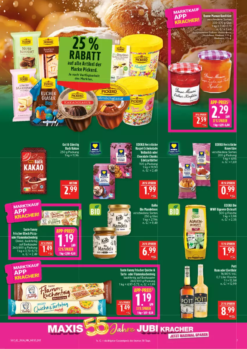 Aktueller Prospekt Marktkauf - Prospekt - von 11.10 bis 17.10.2026 - strona 7 - produkty: bio, bonne maman, cola, eier, eierlikör, ente, flammkuchen, Flammkuchenteig, flasche, kakao, konfitüre, kracher, kuchen, lamm, likör, mam, mandel, Mandelmus, nuss, papier, pizza, Quiche, rel, rum, schoko, schokolade, tante fanny, Ti