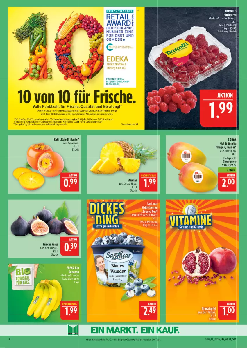 Aktueller Prospekt Marktkauf - Prospekt - von 11.10 bis 17.10.2026 - strona 8 - produkty: Abtei, ananas, beere, beeren, discount, eis, ente, frucht, heidelbeere, heidelbeeren, himbeer, himbeere, himbeeren, Kaki, LG, magazin, mango, mangos, obst, Rauch, reis, Ti, tisch, und gemüse, Yo, ZTE