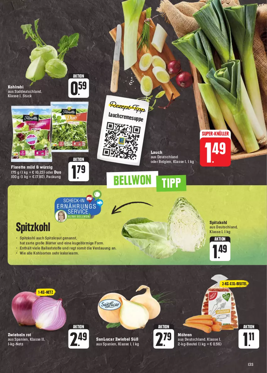 Aktueller Prospekt Edeka - Angebote der Woche - von 25.09 bis 30.09.2023 - strona 13 - produkty: ball, beutel, florette, kohlrabi, Kraut, Kugel, LG, möhren, spitzkohl, super-knüller, Ti, zwiebel, zwiebeln