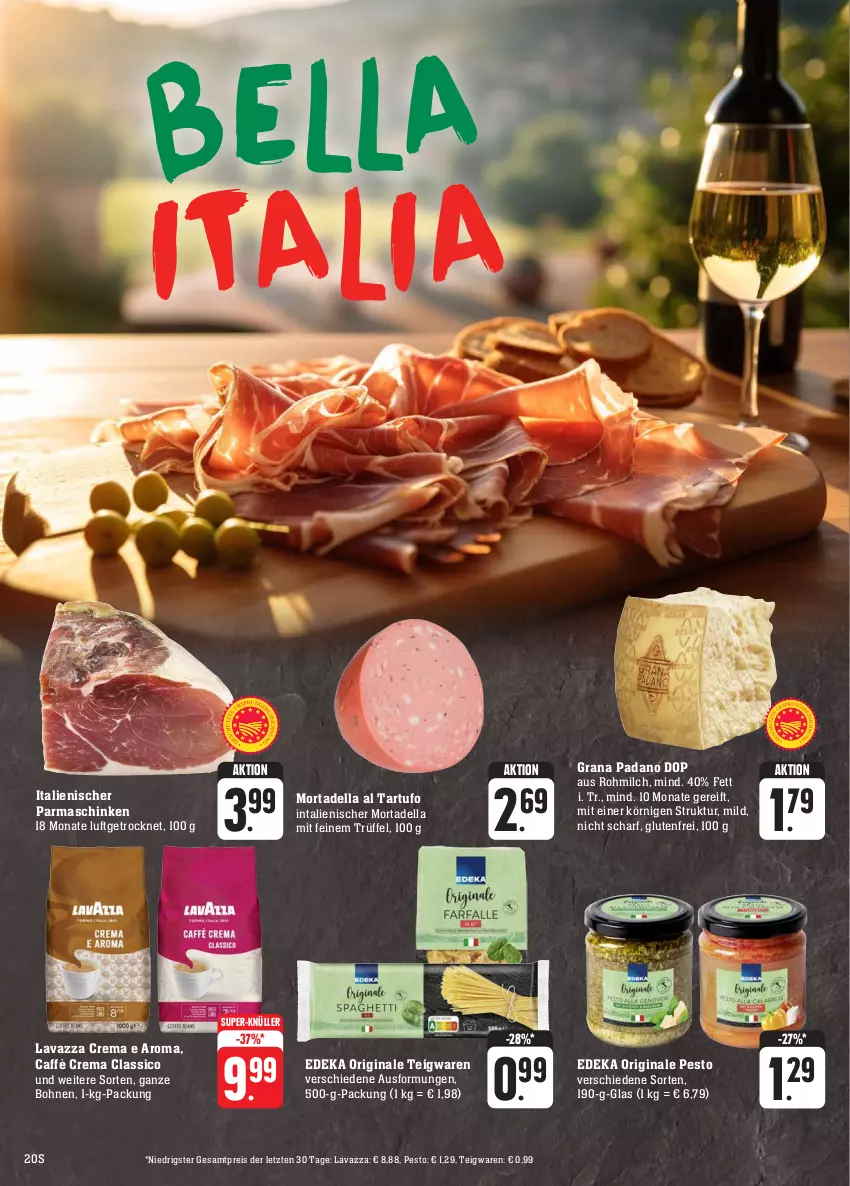 Aktueller Prospekt Edeka - Angebote der Woche - von 25.09 bis 30.09.2023 - strona 20 - produkty: bohne, bohnen, caffè crema, classico, deka, dell, eis, gin, grana, grana padano, lavazza, milch, mortadella, padano, parmaschinken, pesto, Rana, reis, schinken, super-knüller, Tartufo, teigwaren, Ti, Trüffel, ZTE