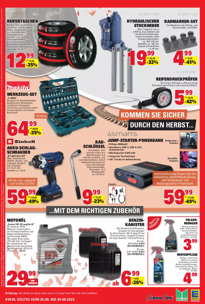 Aktueller Prospekt Edeka - Angebote der Woche - von 25.09 bis 30.09.2023 - strona 50 - produkty: akku, aluminiumfelgen, angebot, angebote, Astra, auer, aufbewahrungstasche, auto, Bank, Bau, benzinkanister, Brei, deka, Diesel, eis, elle, ente, felgen, Felgenreiniger, koffer, kompressor, kraft, lack, ladegerät, Lampe, LG, longlife, Mode, Nike, PKWs, powerbank, reifen, Reifenpflege, reiniger, Reinigung, reis, Ria, ring, schrauben, Spezi, Sport, südwest, Tasche, taschen, taschenlampe, telefon, teller, Ti, Tiere, tragegriff, usb, wasser, werkzeug