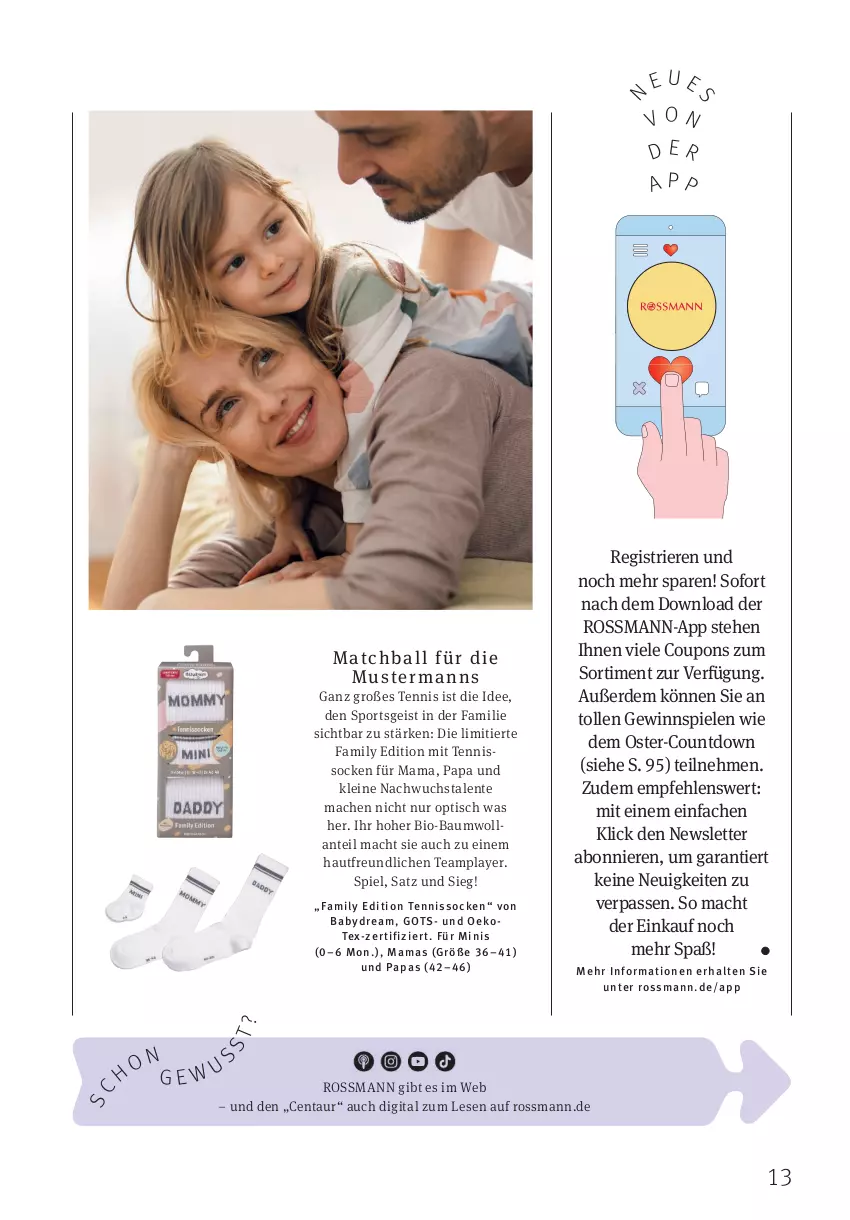 Aktueller Prospekt Rossmann - Prospekte - von 01.03 bis 31.03.2024 - strona 13 - produkty: babydream, ball, Bau, bio, coupon, coupons, eis, ente, erde, gewinnspiel, leine, mac, mam, socken, Spiele, Sport, Ti, tisch