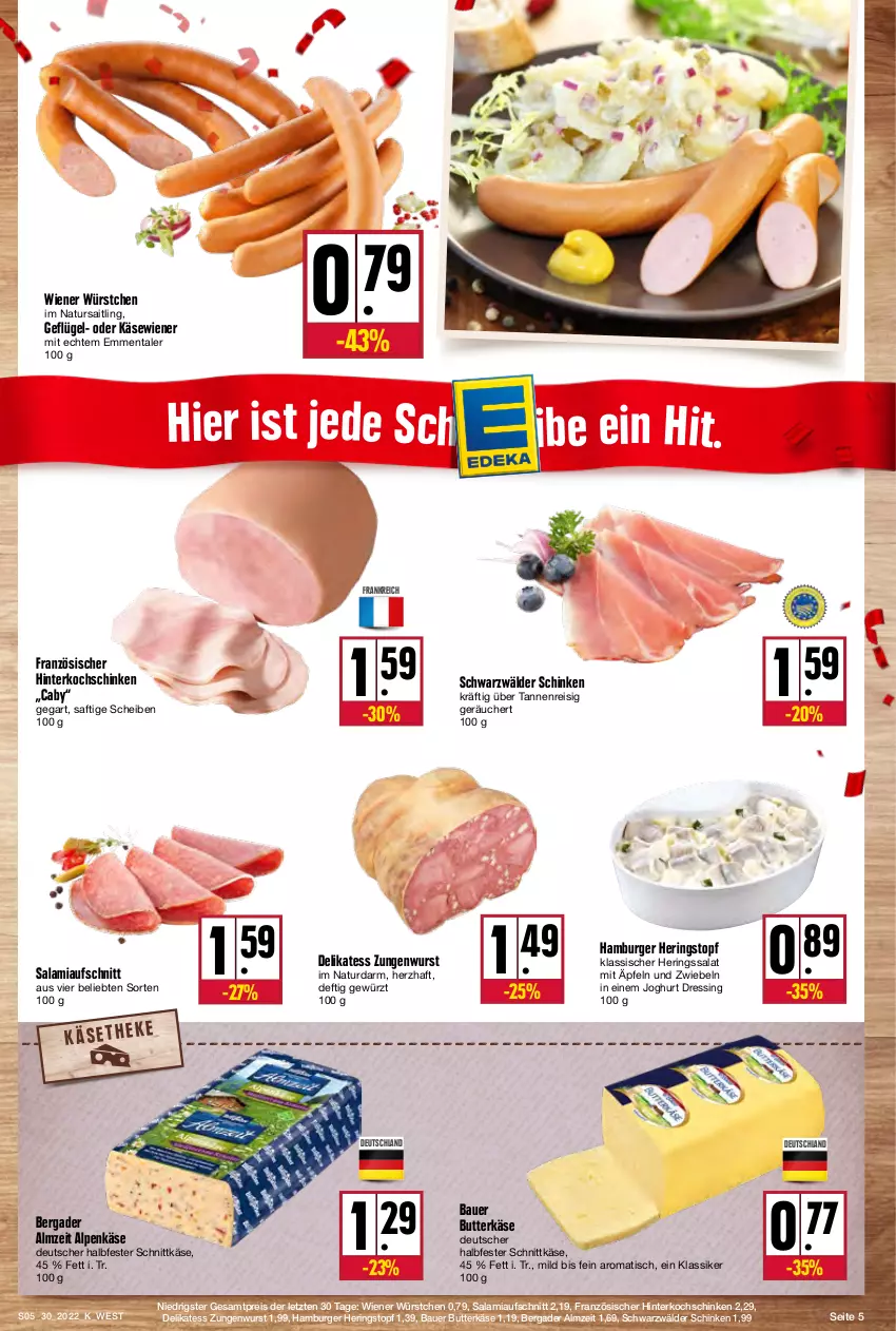 Aktueller Prospekt Kupsch - Angebote der Woche - von 25.07 bis 30.07.2022 - strona 5 - produkty: auer, aufschnitt, Bau, Bauer, bergader, burger, butter, butterkäse, dressing, eis, emmentaler, Geflügel, gewürz, halbfester schnittkäse, hamburger, hering, Herings, hinterkochschinken, joghur, joghurt, Käse, kochschinken, natur, reis, ring, saft, salami, salat, schinken, schnittkäse, schwarzwälder schinken, Ti, tisch, topf, wiener, wiener würstchen, wurst, würstchen, ZTE, zwiebel, zwiebeln