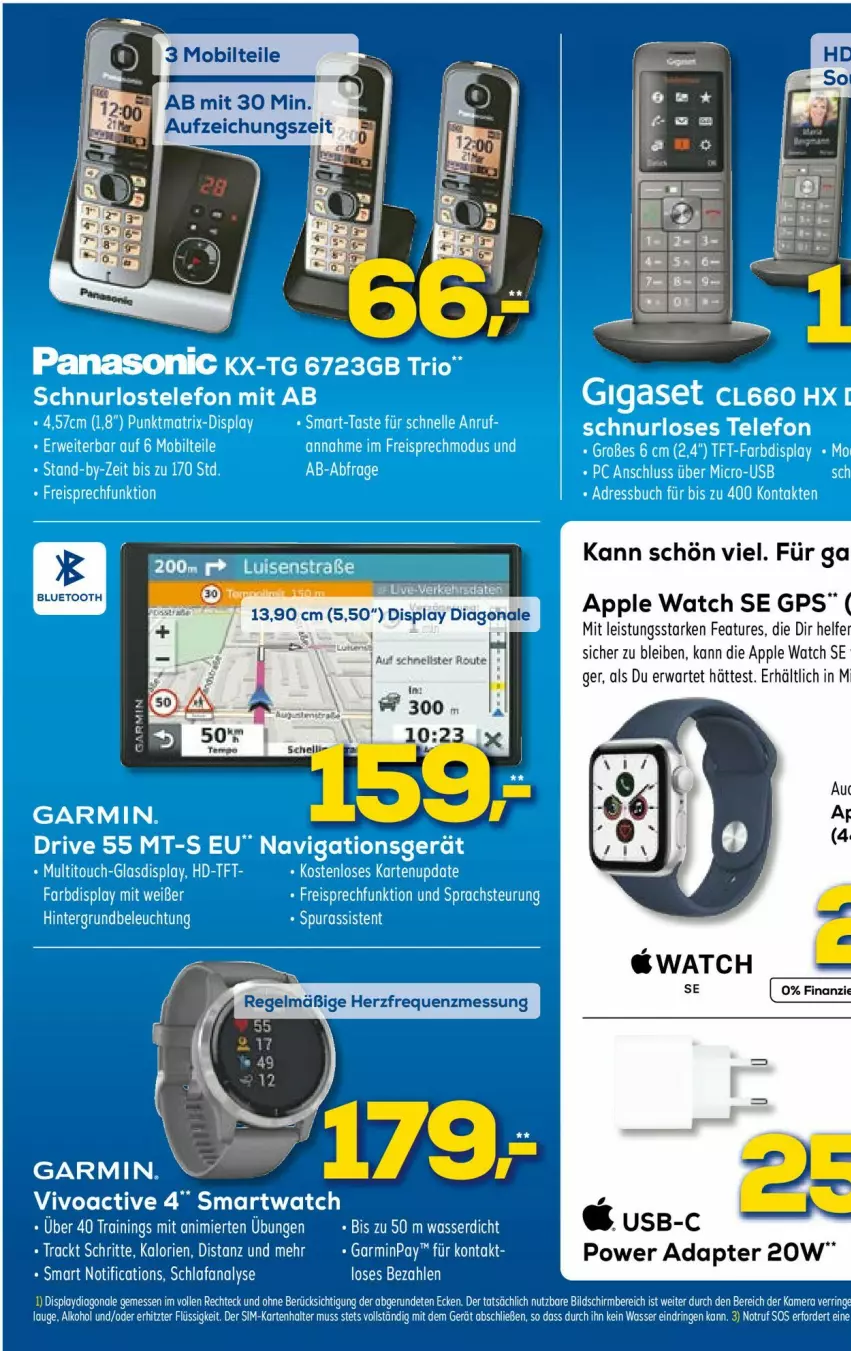 Aktueller Prospekt Euronics - Prospekte - von 15.03 bis 22.03.2023 - strona 7 - produkty: adapter, alkohol, Apple, Apple Watch, Apple Watch SE, bett, Betten, eis, elle, garmin, gin, GPS, kamera, navigationsgerät, panasonic, reis, ring, Schnurloses Telefon, sim, smartwatch, telefon, tft-farbdisplay, Ti, wasser, ZTE