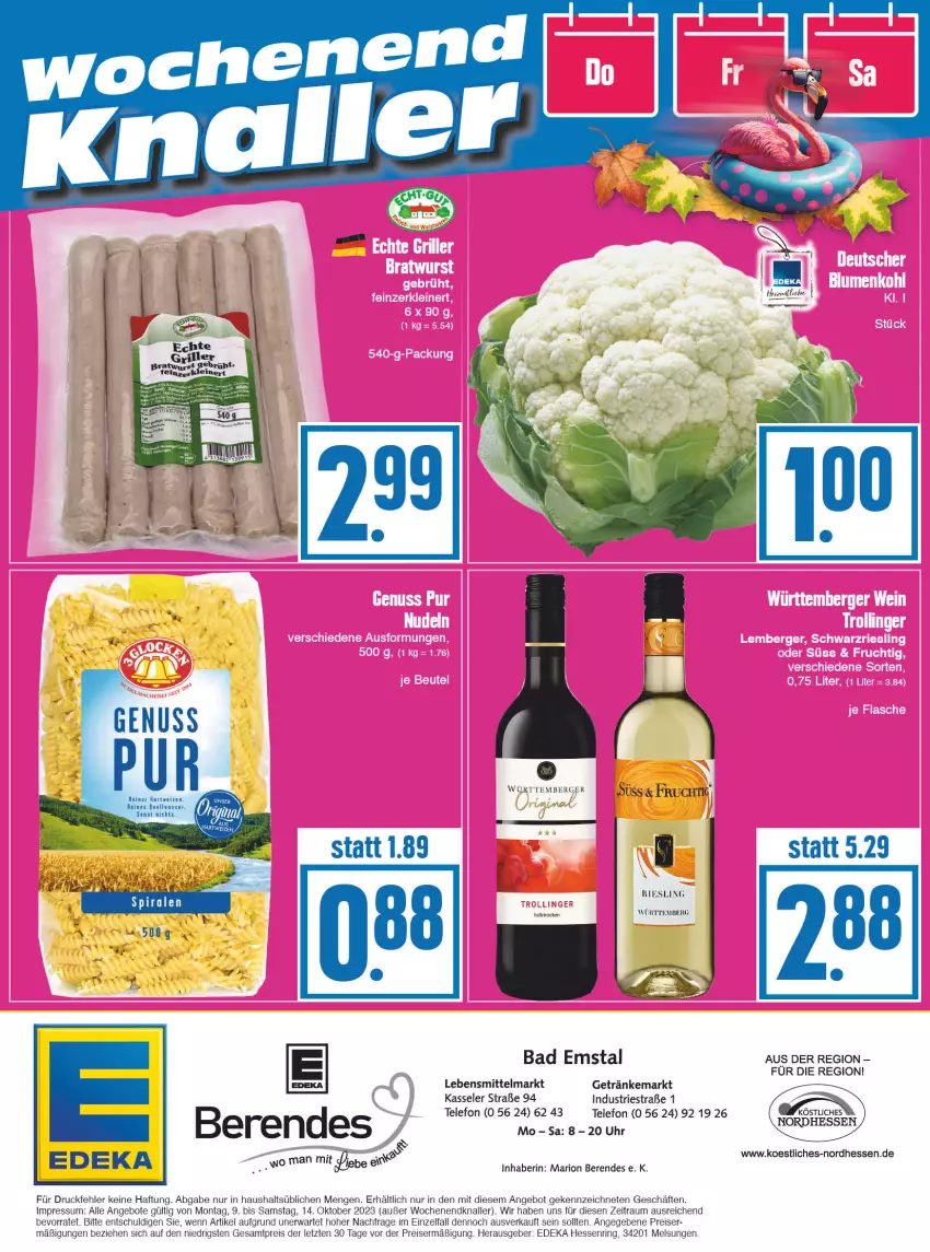 Aktueller Prospekt Edeka - Angebote der Woche - von 09.10 bis 14.10.2023 - strona 16 - produkty: angebot, angebote, Bad, Berger, deka, eis, frucht, getränk, getränke, hartweizen, kasseler, lebensmittel, leine, ndk, reis, riesling, ring, telefon, Ti, uhr, ZTE