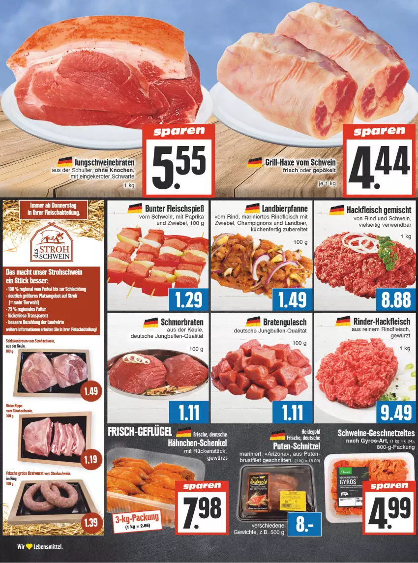 Aktueller Prospekt Edeka - Angebote der Woche - von 09.10 bis 14.10.2023 - strona 2 - produkty: axe, bier, braten, brustfilet, champignon, champignons, eis, filet, fleisch, Geflügel, geschnetzeltes, gewürz, grill, gulasch, gyros, hackfleisch, hackfleisch gemischt, hähnchen-schenkel, Haxe, henkel, jungbullen, küche, Küchen, lebensmittel, mit paprika, paprika, pfanne, pute, rind, rinder, rinder-hackfleisch, rindfleisch, rwe, schenkel, schmorbraten, schnitten, schwein, schweine, schweinebraten, Ti, wein, weine, Zelt, zwiebel