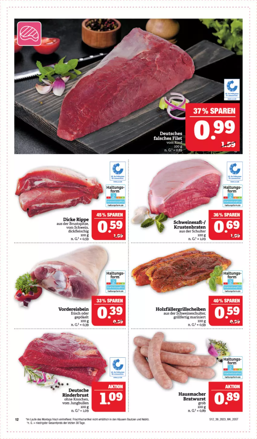 Aktueller Prospekt Marktkauf - Prospekt - von 24.09 bis 30.09.2023 - strona 12 - produkty: Bau, braten, bratwurst, eis, fisch, fleisch, frischfisch, grill, Hausmacher, Holz, jungbullen, krustenbraten, mac, reis, rind, rinder, saft, schwein, schweine, Ti, wein, weine, wurst, ZTE