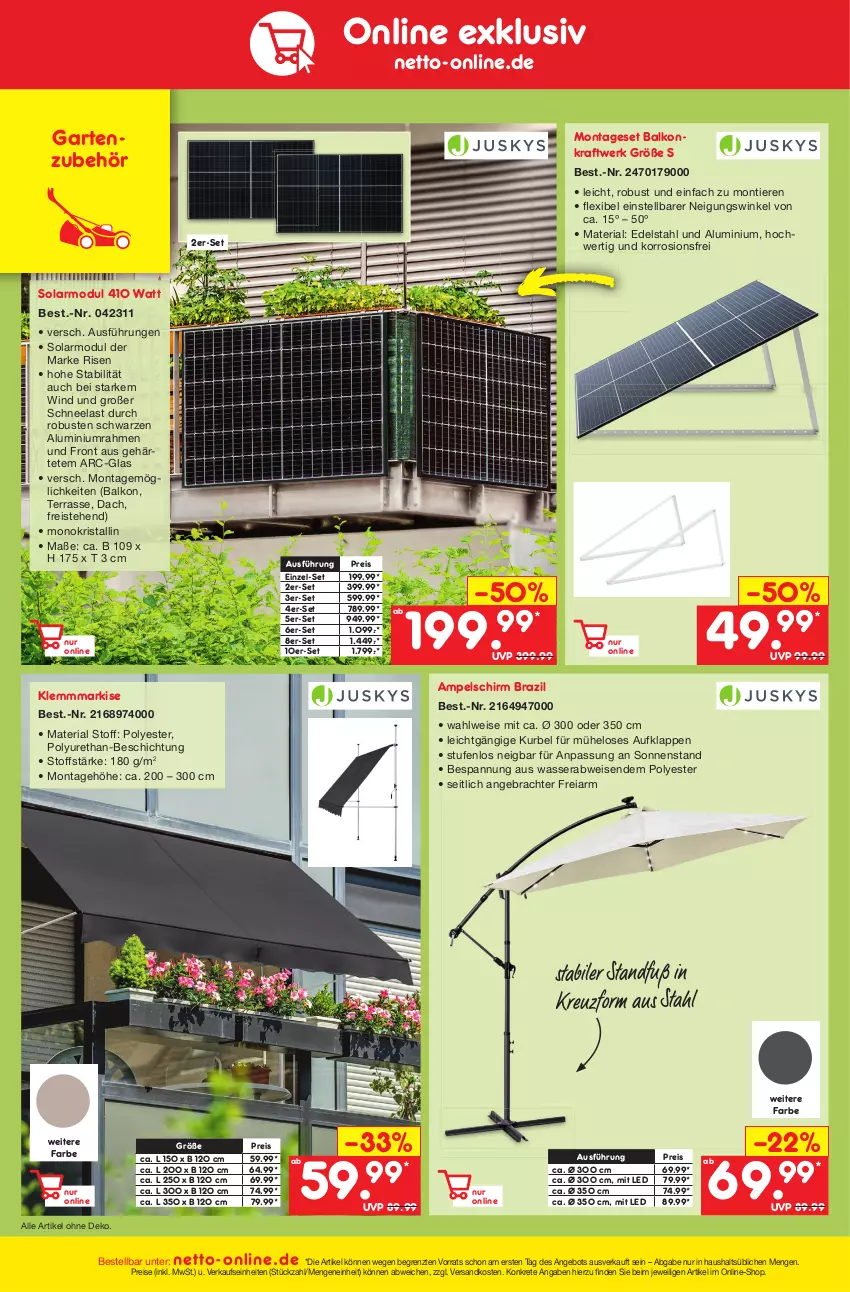 Aktueller Prospekt Netto Marken-Discount - Filial-Angebote - von 03.04 bis 08.04.2023 - strona 48 - produkty: ampelschirm, angebot, edelstahl, eis, Garten, gsw, Klemmmarkise, kraft, ndk, reis, Ria, telefon, Ti, Tiere, wasser, ZTE