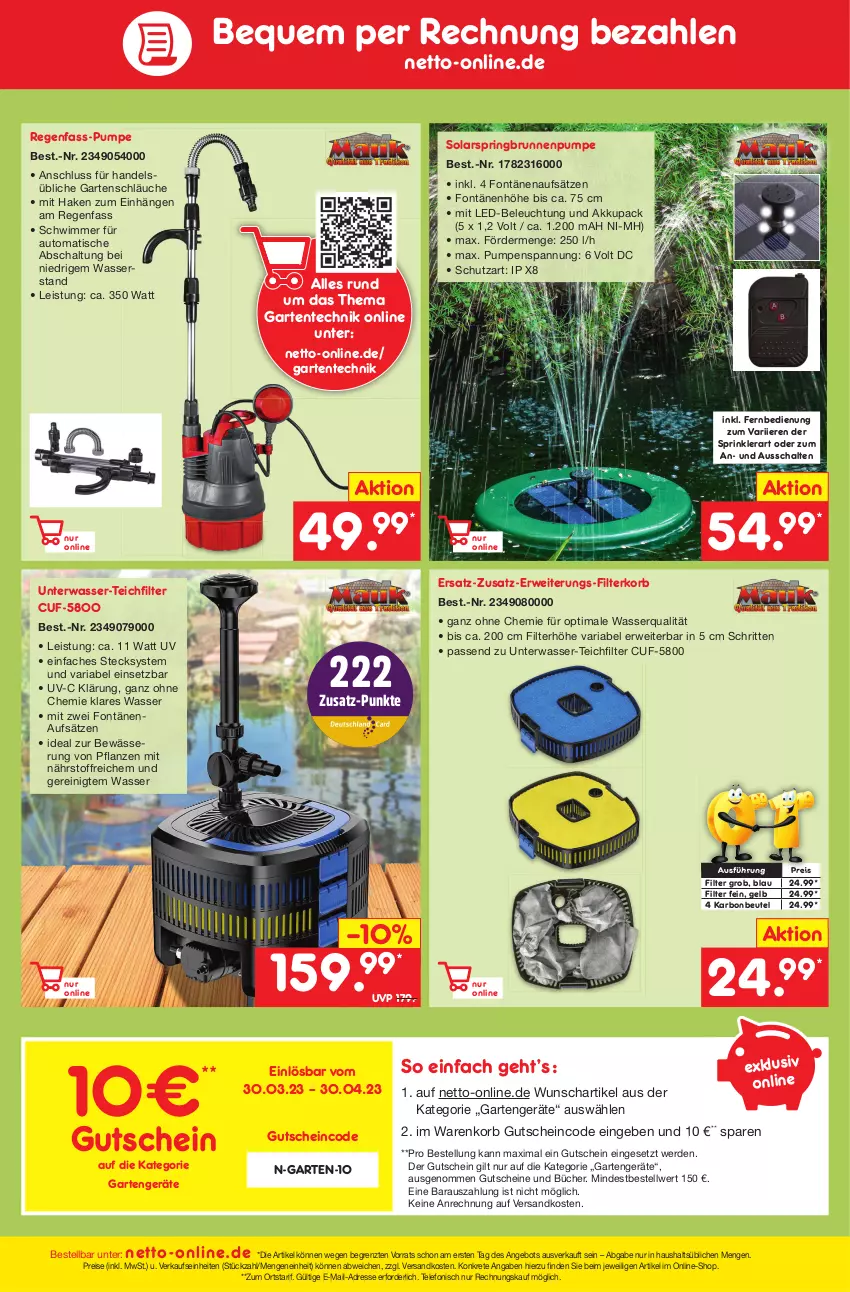 Aktueller Prospekt Netto Marken-Discount - Filial-Angebote - von 03.04 bis 08.04.2023 - strona 49 - produkty: akku, angebot, auto, beleuchtung, beutel, brunnen, eis, ente, erde, fernbedienung, Garten, gutschein, gutscheine, korb, led-beleuchtung, mit led-beleuchtung, ndk, pflanze, pflanzen, reis, Ria, ring, rwe, Schal, schläuche, telefon, Ti, tisch, wasser, ZTE