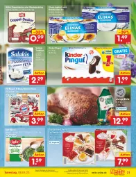 Gazetka promocyjna Netto Marken-Discount - Filial-Angebote - Gazetka - ważna od 08.04 do 08.04.2023 - strona 21 - produkty: angebot, bestpreis, coppenrath, decke, eis, elinas, elinas joghurt, ente, iglo, joghur, joghurt, joghurt nach, Kinder, kinder pingui, Müller, pingui, pizza, pudding, reis, salakis, salami, spinat, Ti, torte, ZTE