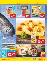 Gazetka promocyjna Netto Marken-Discount - Filial-Angebote - Gazetka - ważna od 08.04 do 08.04.2023 - strona 39 - produkty: angebot, aqua, bestpreis, creme, eis, elle, filet, fisch, fleisch, forelle, ingwer, küche, Küchen, maggi, maggi fix, reis, rel, ring, salz, sauce, Schal, Schale, soja, sojasauce, Sushi, Ti, Tintenfischringe, tisch, wasa, Wels, ZTE