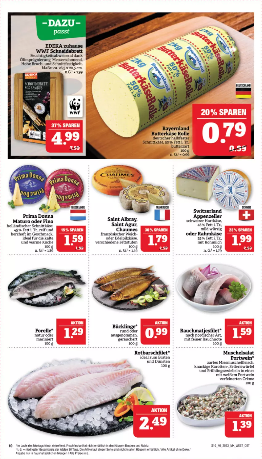 Aktueller Prospekt Marktkauf - Prospekt - von 12.11 bis 18.11.2023 - strona 10 - produkty: albray, Bau, braten, butter, butterkäse, chaumes, deka, eis, elle, filet, fisch, fleisch, forelle, frischfisch, halbfester schnittkäse, hartkäse, holländischer schnittkäse, ideal zum braten, karotten, Käse, küche, mac, matjes, Matjesfilet, messer, milch, natur, Portwein, Rauch, reis, rel, Rotbarsch, rotbarschfilet, Saint Agur, saint albray, salat, schneidebrett, schnittkäse, Ti, wein, würfel, ZTE, zwiebel, zwiebeln