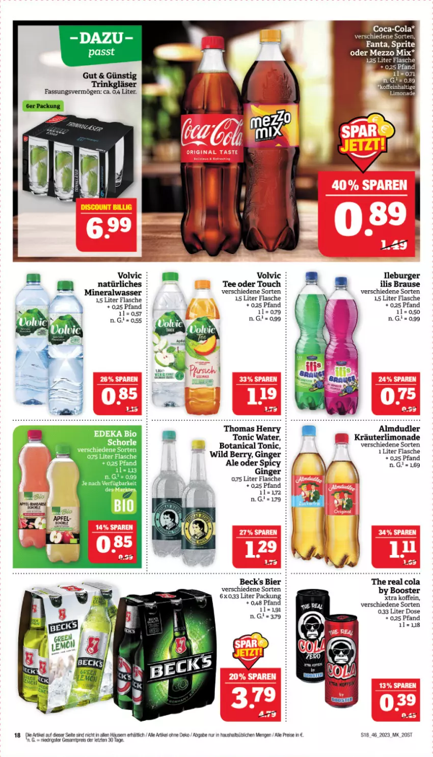 Aktueller Prospekt Marktkauf - Prospekt - von 12.11 bis 18.11.2023 - strona 18 - produkty: almdudler, Alwa, beck's, bier, brause, burger, coca-cola, cola, eis, fanta, flasche, gin, ginger, kräuter, limo, limonade, mineralwasser, reis, sprite, tee, tesa, thomas henry, Ti, tonic, tonic water, volvic, wasser, Wild, wild berry, ZTE