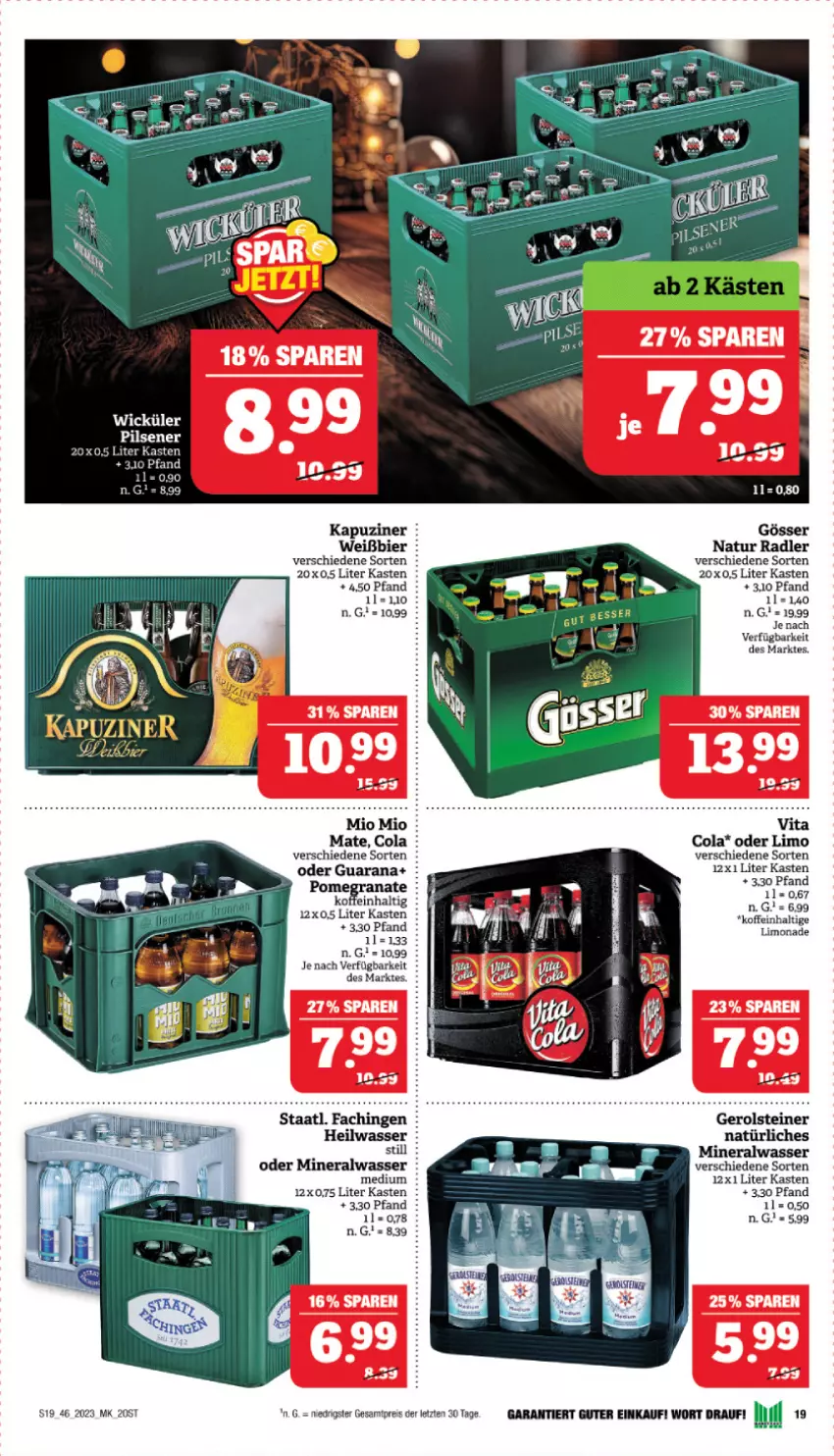 Aktueller Prospekt Marktkauf - Prospekt - von 12.11 bis 18.11.2023 - strona 19 - produkty: Alwa, bier, cola, eis, gösser, limo, limonade, mineralwasser, natur, natur radler, pils, pilsener, radler, Rana, reis, Staatl. Fachingen, Ti, vita, Vita C, wasser, ZTE