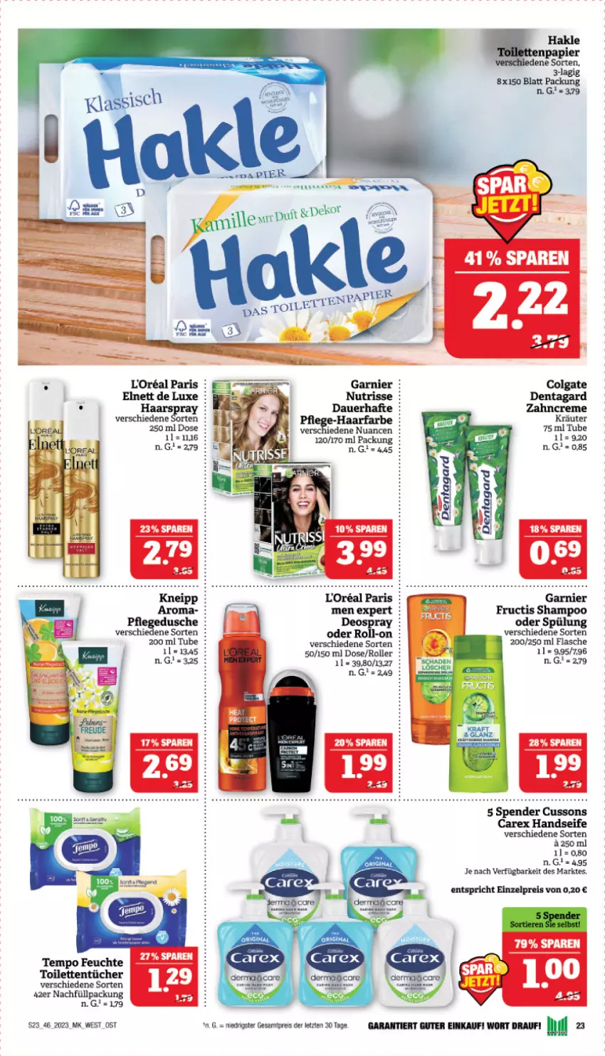 Aktueller Prospekt Marktkauf - Prospekt - von 12.11 bis 18.11.2023 - strona 23 - produkty: auer, colgate, creme, eis, elnett, flasche, garnier, Handseife, kneipp, kräuter, l'oreal, LG, loreal, Nuance, Nutrisse, papier, reis, Roller, Seife, Tempo, Ti, toilettentücher, tücher, zahncreme, ZTE