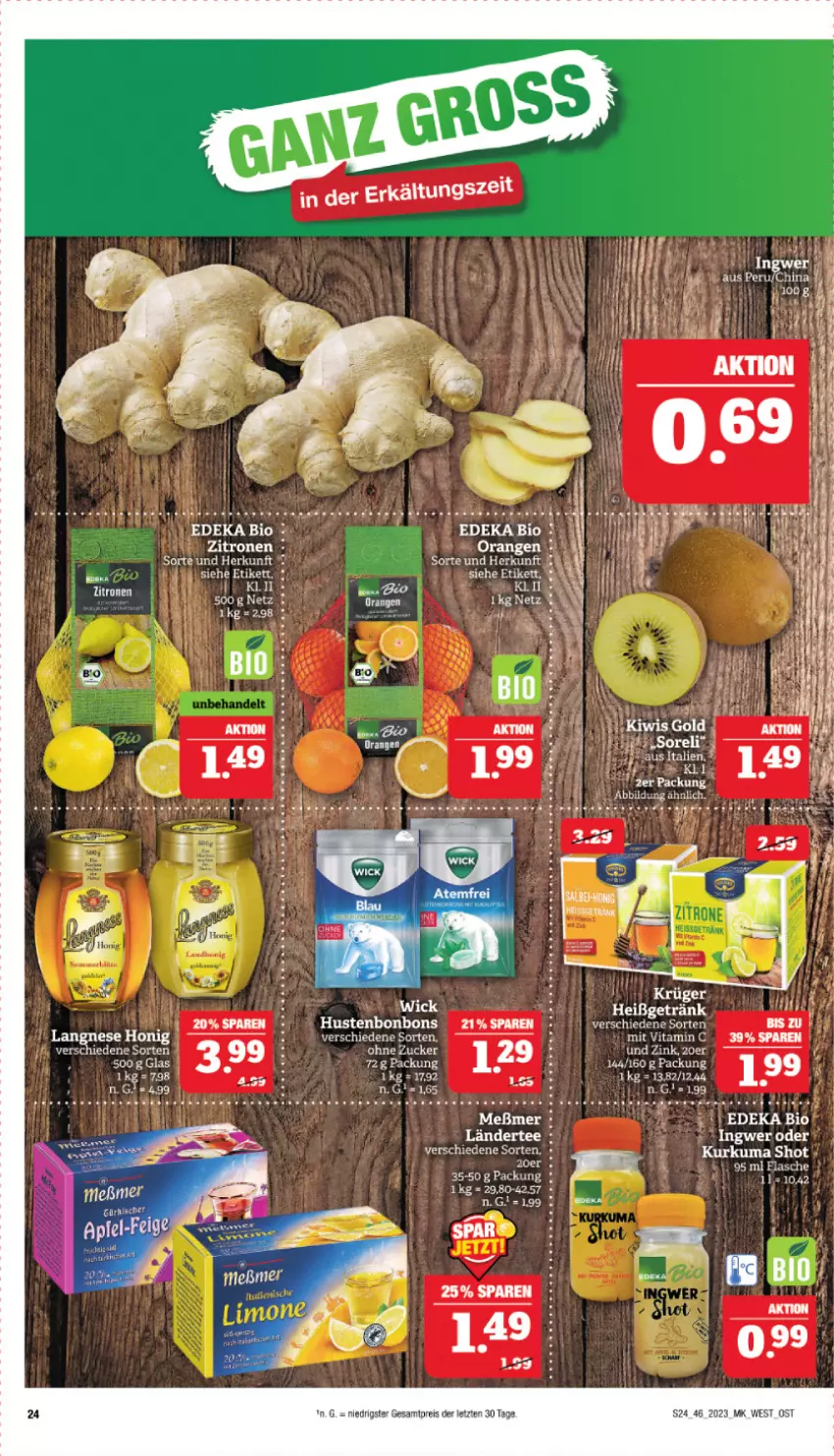 Aktueller Prospekt Marktkauf - Prospekt - von 12.11 bis 18.11.2023 - strona 24 - produkty: bio, bonbons, deka, edeka bio, eis, elle, ente, getränk, Hustenbonbons, ingwer, orange, orangen, reis, tee, Ti, vita, zitrone, zitronen, ZTE, zucker