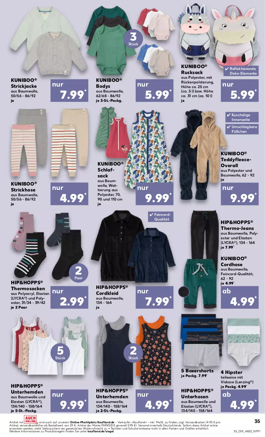 Aktueller Prospekt Kaufland - Prospekt - von 04.01 bis 10.01.2024 - strona 35 - produkty: Bau, baumwolle, body, eis, ente, erde, hemd, hemden, hose, hosen, Jacke, jeans, kleid, lenzing, ndk, Overall, Parkside, Rauch, rel, rucksack, sac, schlafsack, schuhe, shorts, socken, Strickjacke, Ti, Tiere, Unterhemd, unterhemden, versandkostenfrei, wolle