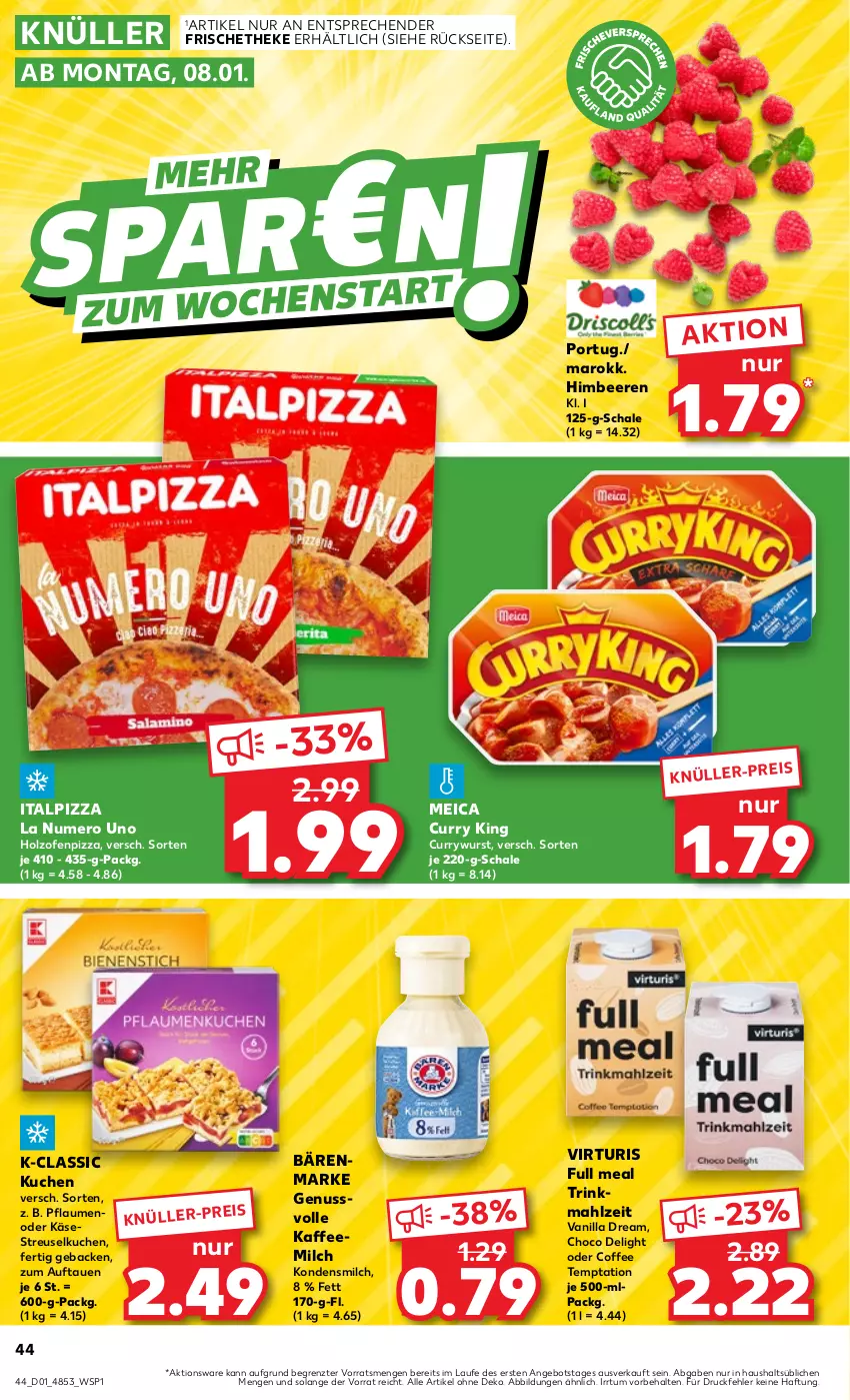 Aktueller Prospekt Kaufland - Prospekt - von 04.01 bis 10.01.2024 - strona 44 - produkty: angebot, bärenmarke, beere, beeren, curry, currywurst, eis, geback, himbeer, himbeere, himbeeren, Holz, kaffee, Kaffeemilch, Käse, kondensmilch, kuchen, meica, milch, nuss, Ofen, pflaume, pflaumen, pizza, Schal, Schale, Streuselkuchen, Ti, wurst, ZTE